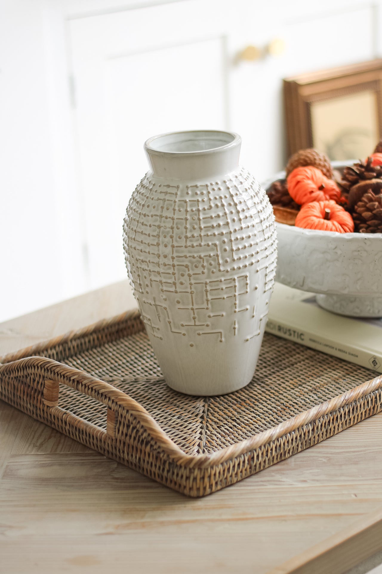 Rustic White Ceramic Dotty Vase