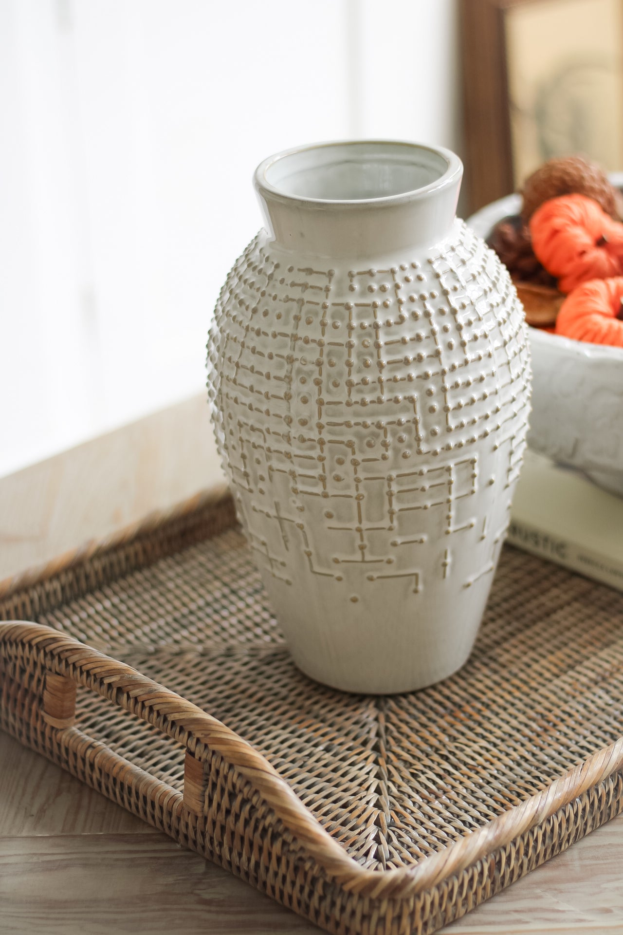 Rustic White Ceramic Dotty Vase