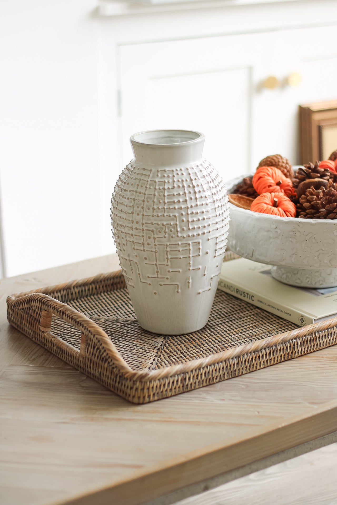 Rustic White Ceramic Dotty Vase