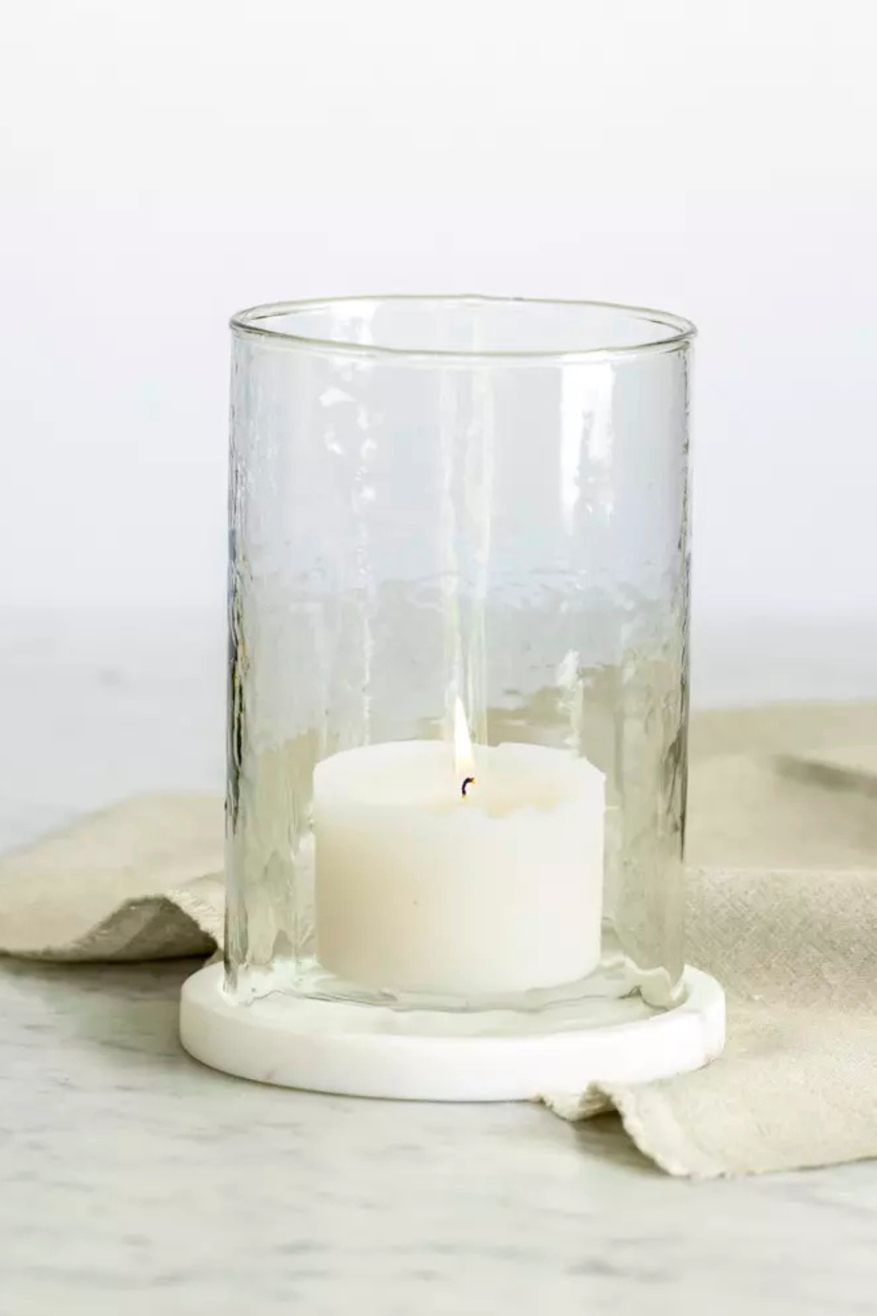 Glass Hurricane Lantern with Marble Base