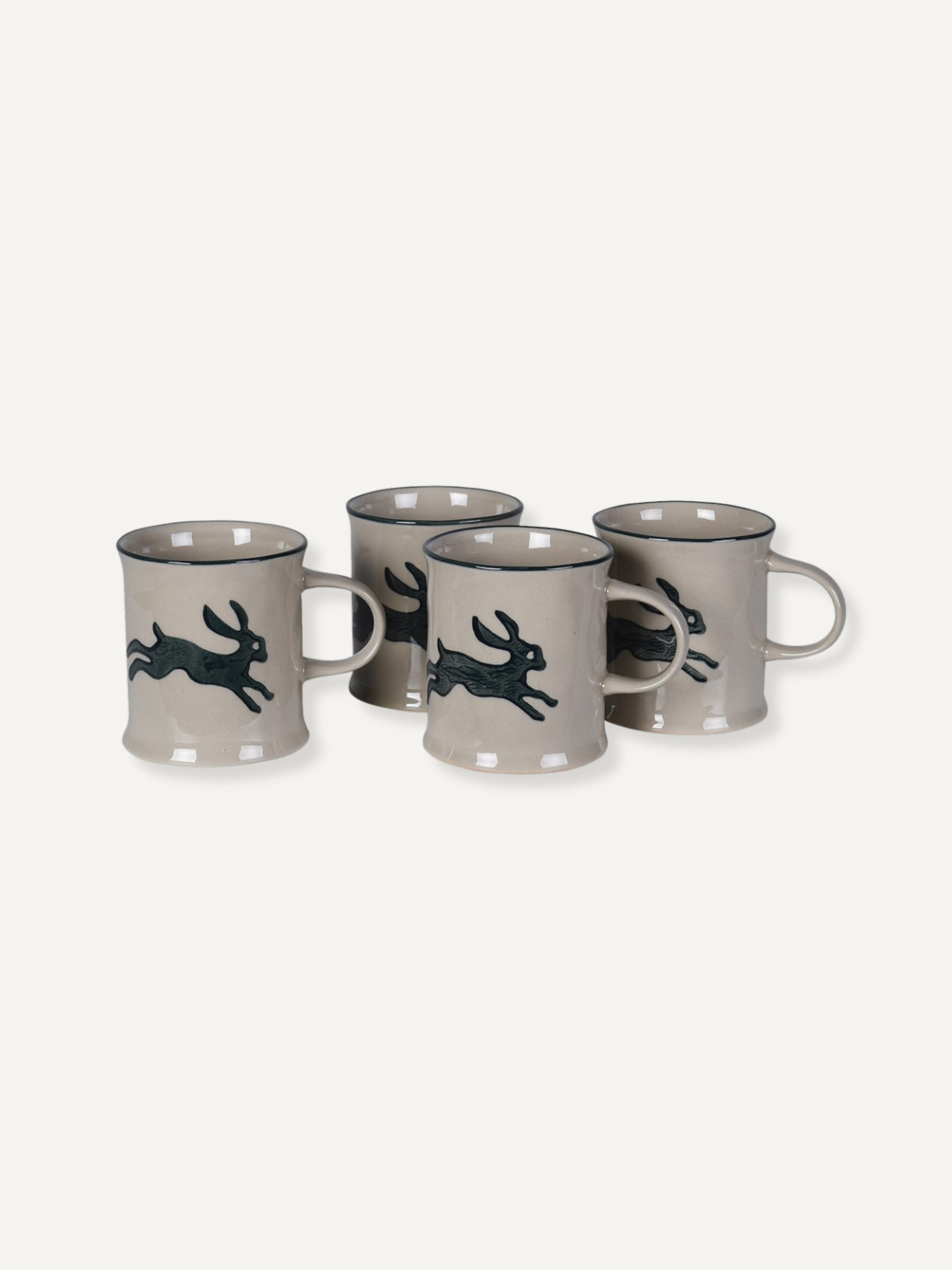 Set of 4 Stoneware Hare Mugs