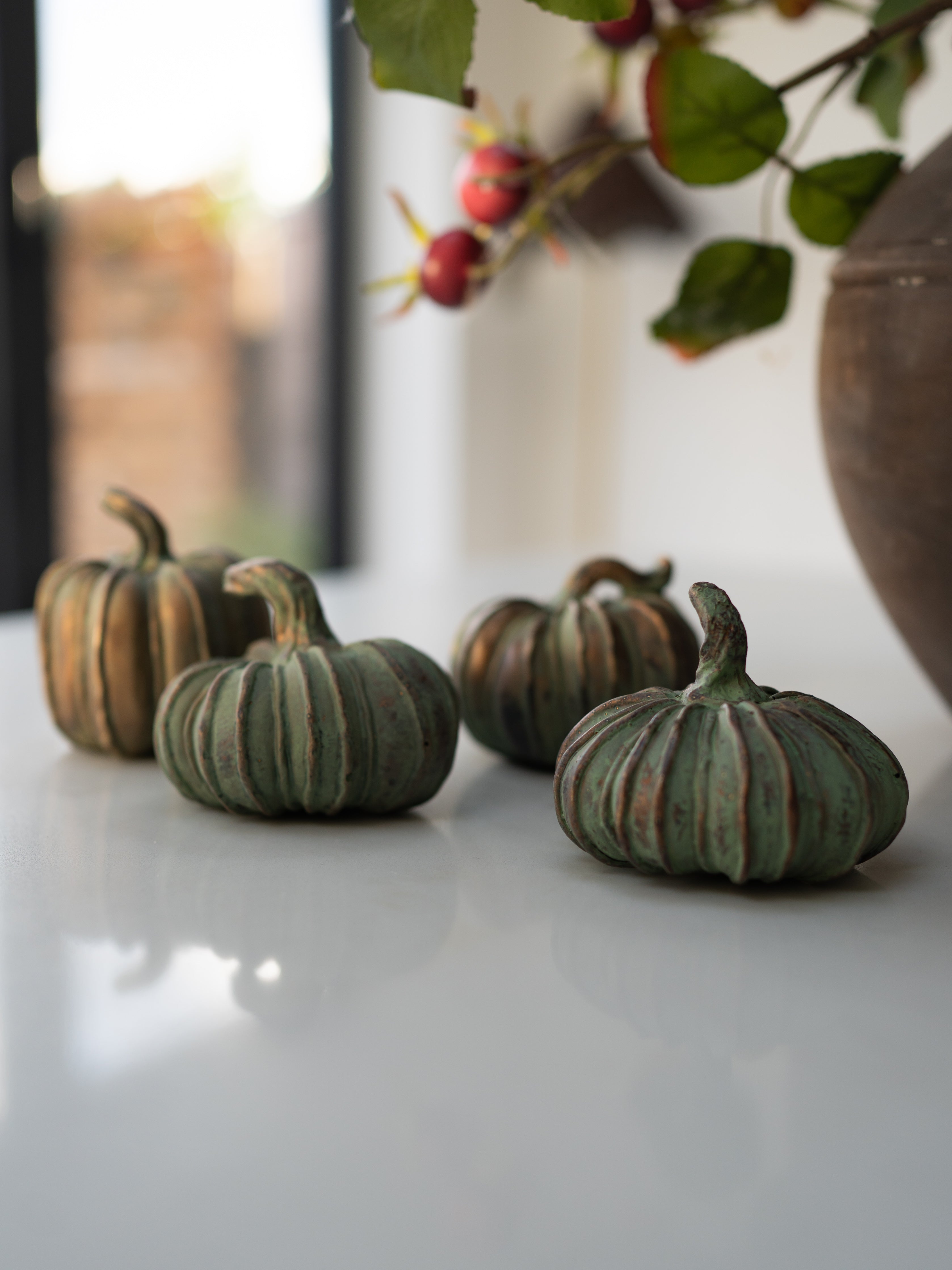 Set of 4 Verdigris Pumpkins