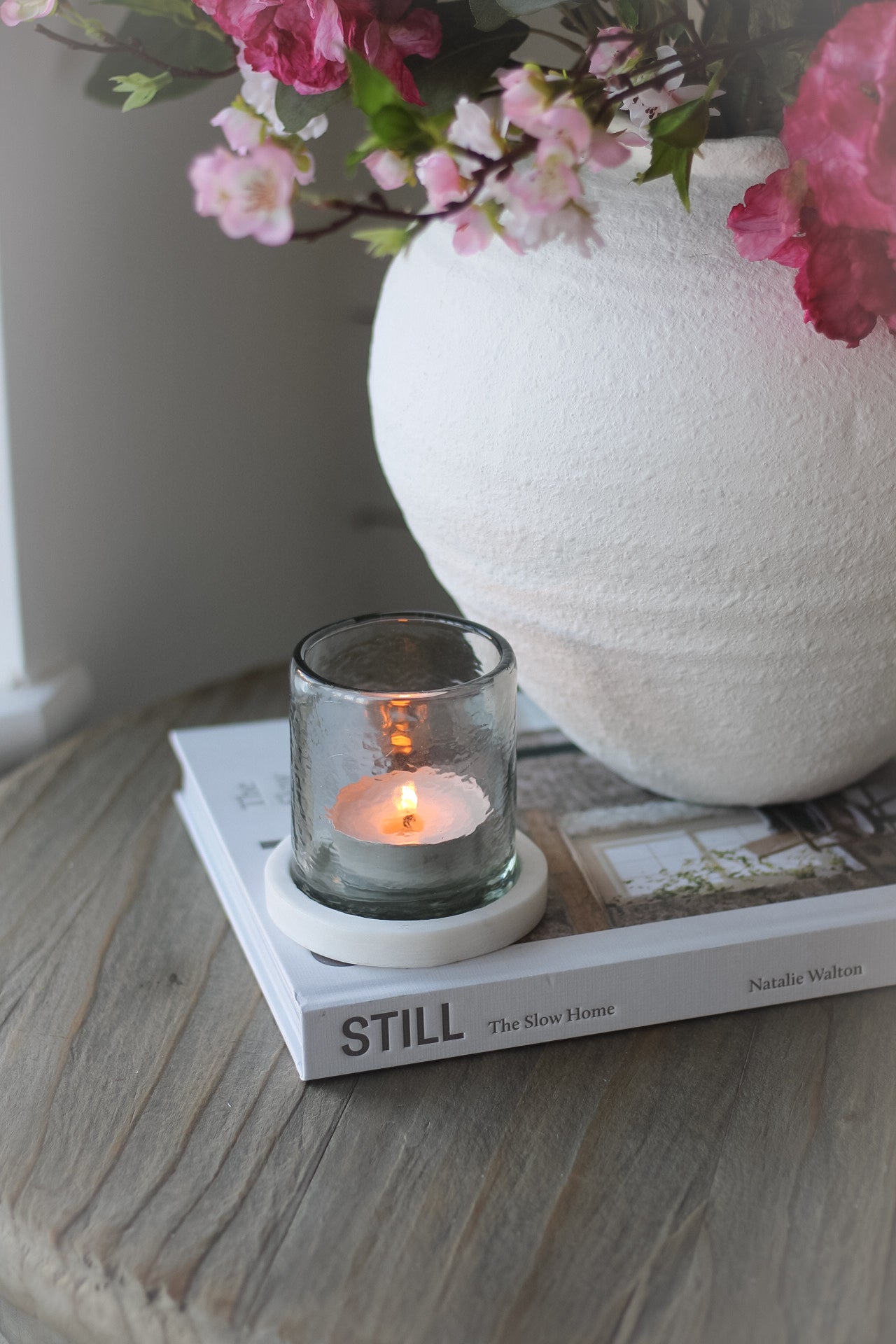 Small Hammered Glass Tea Light with Marble Base