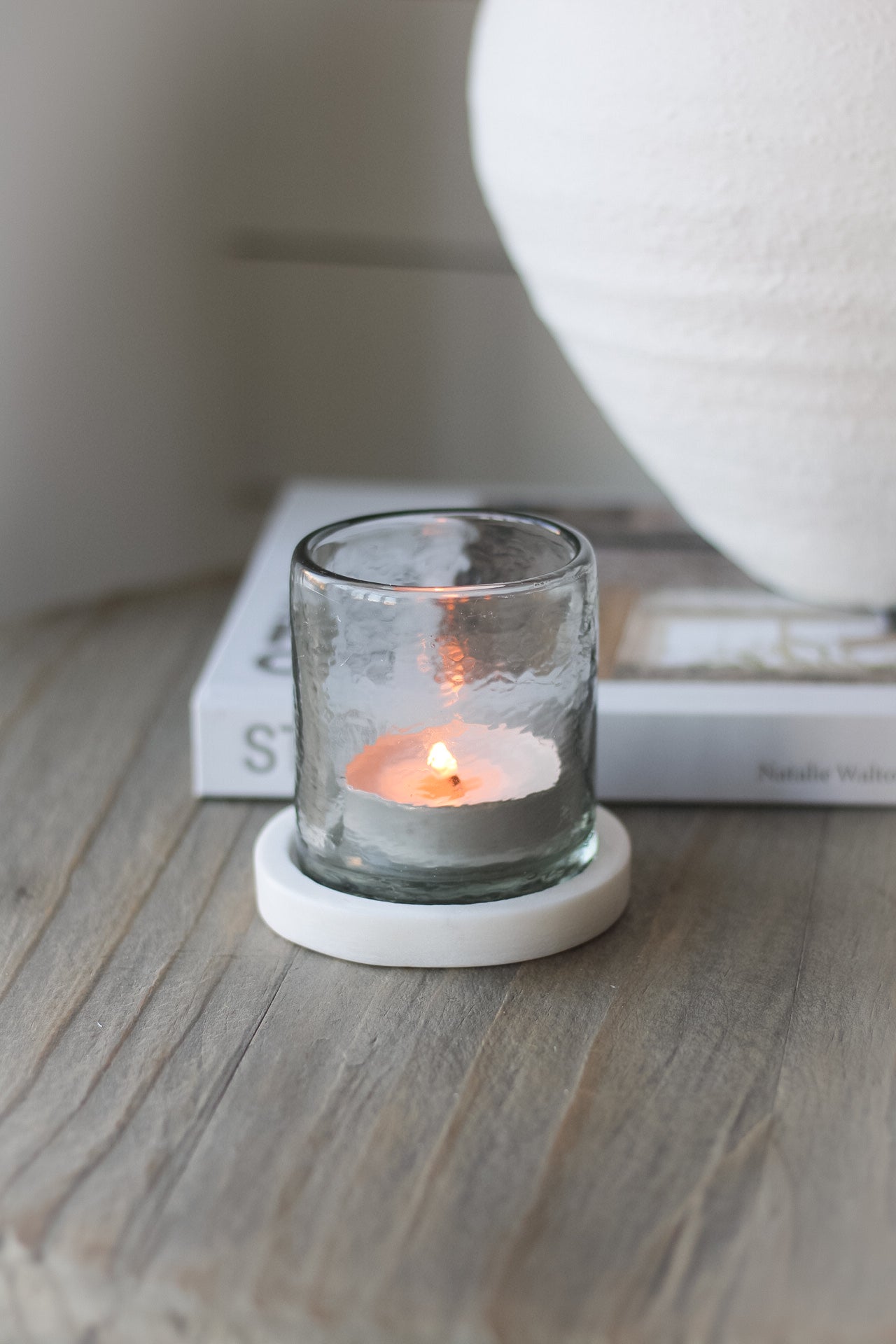 Small Hammered Glass Tea Light with Marble Base