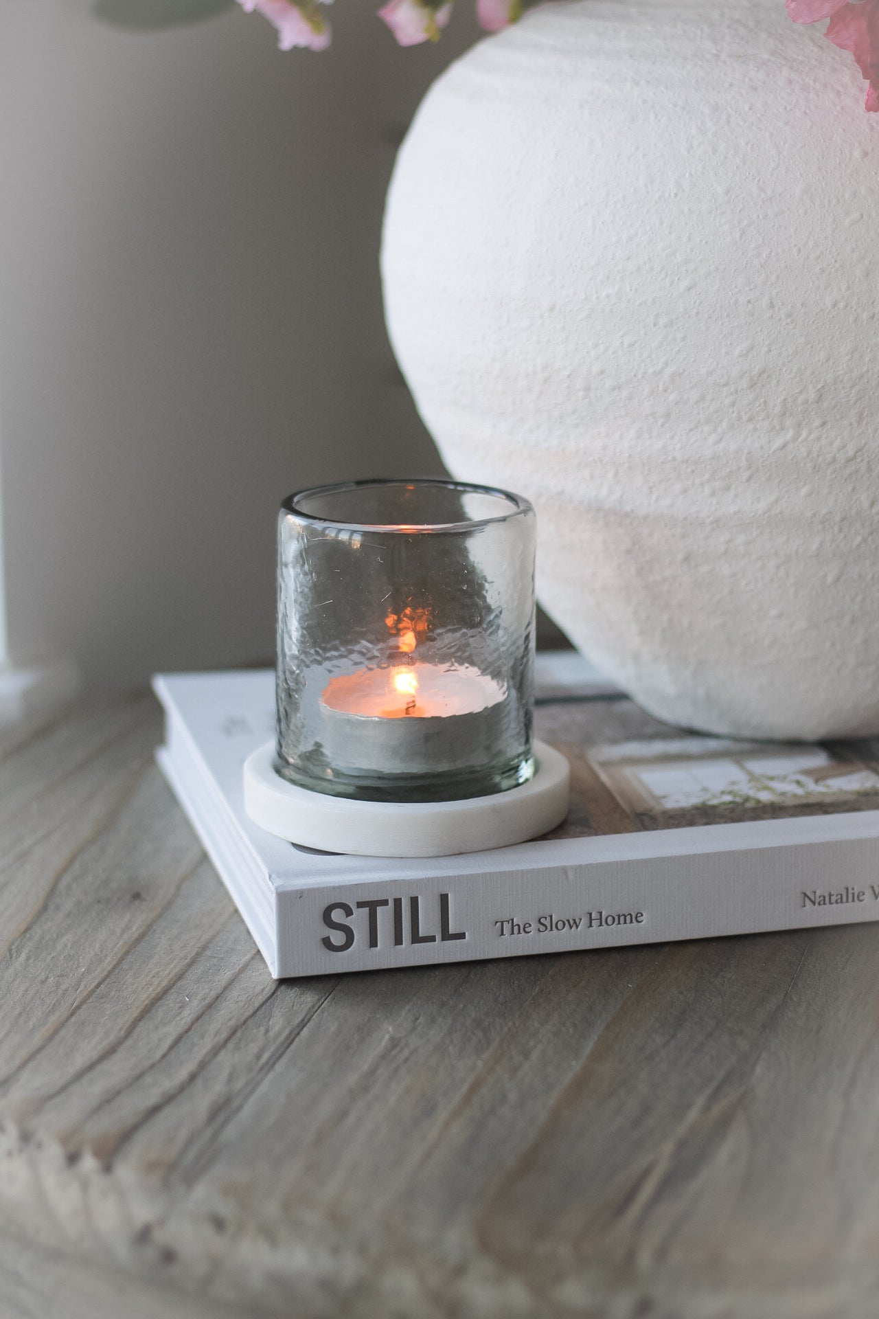 Small Hammered Glass Tea Light with Marble Base