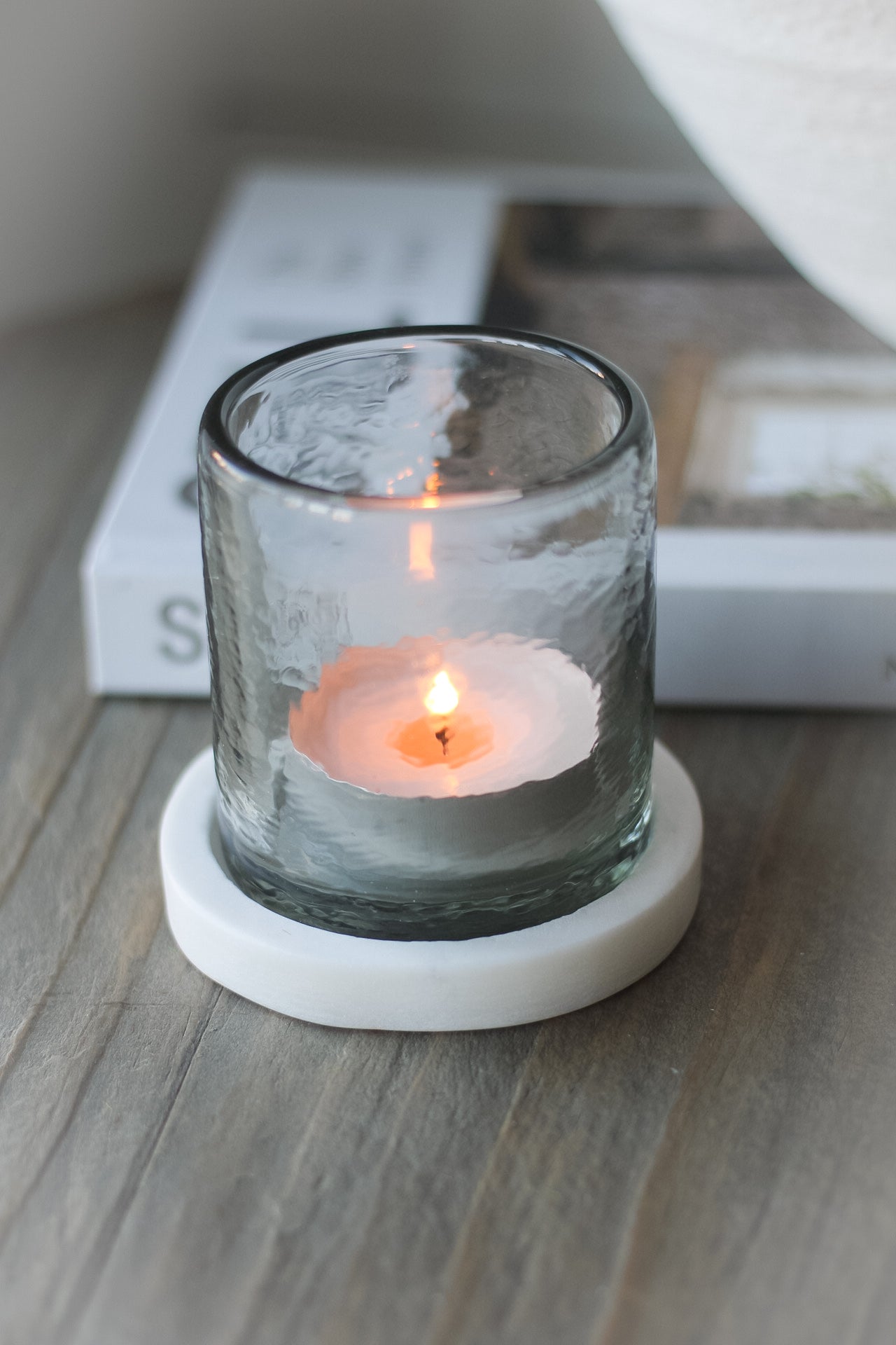Small Hammered Glass Tea Light with Marble Base
