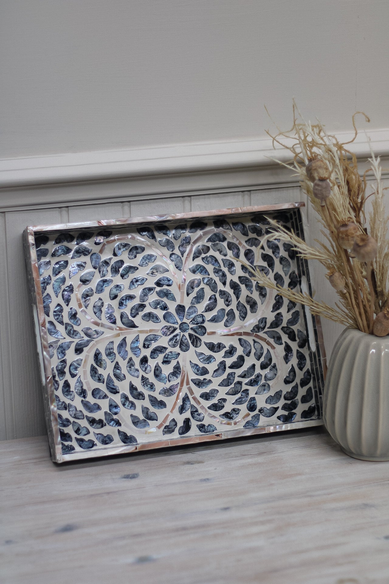 Smoke Capiz Rectangular Tray