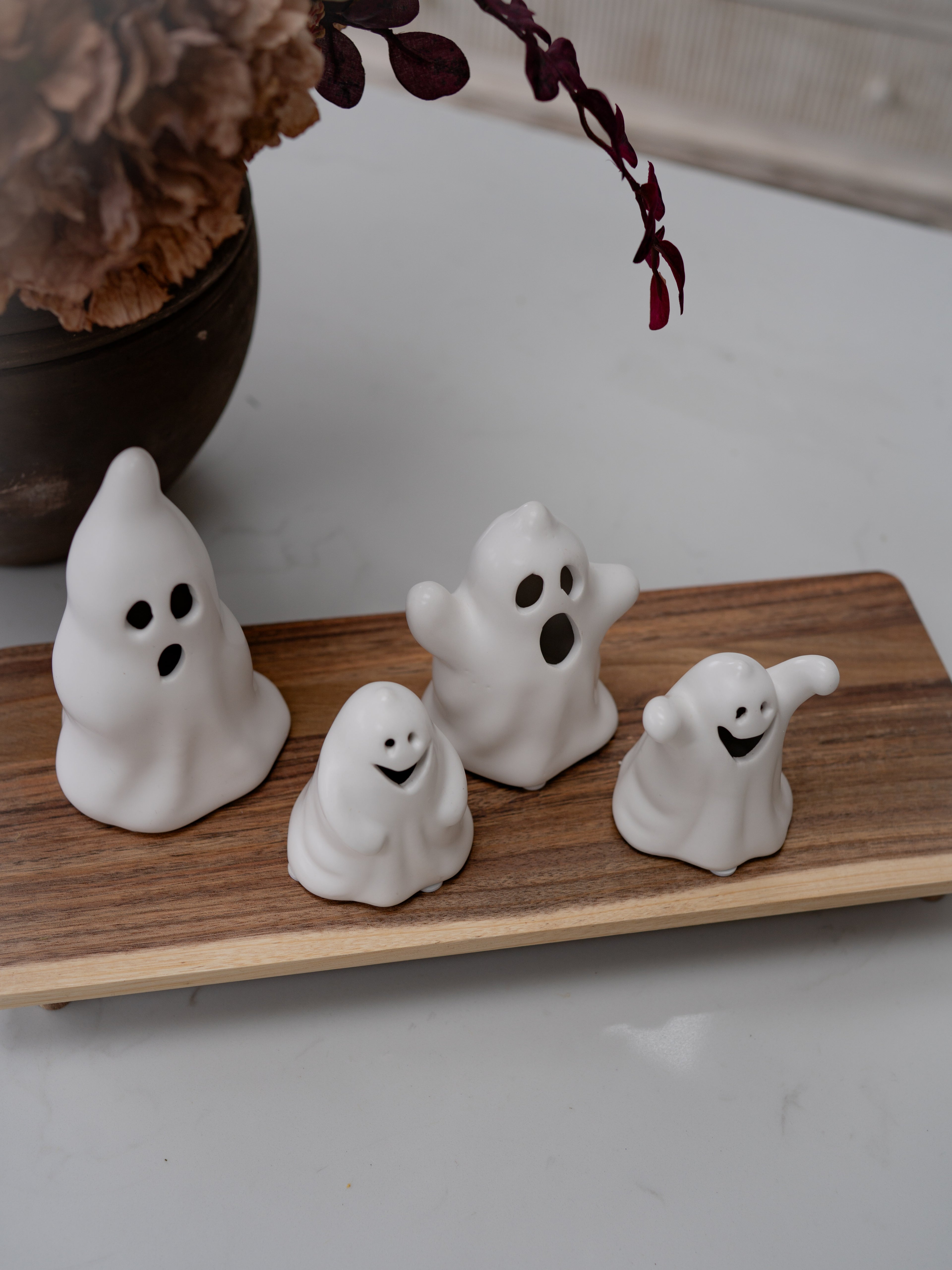 Spooky Ceramic Ghosts & Wooden Tray Styling Bundle
