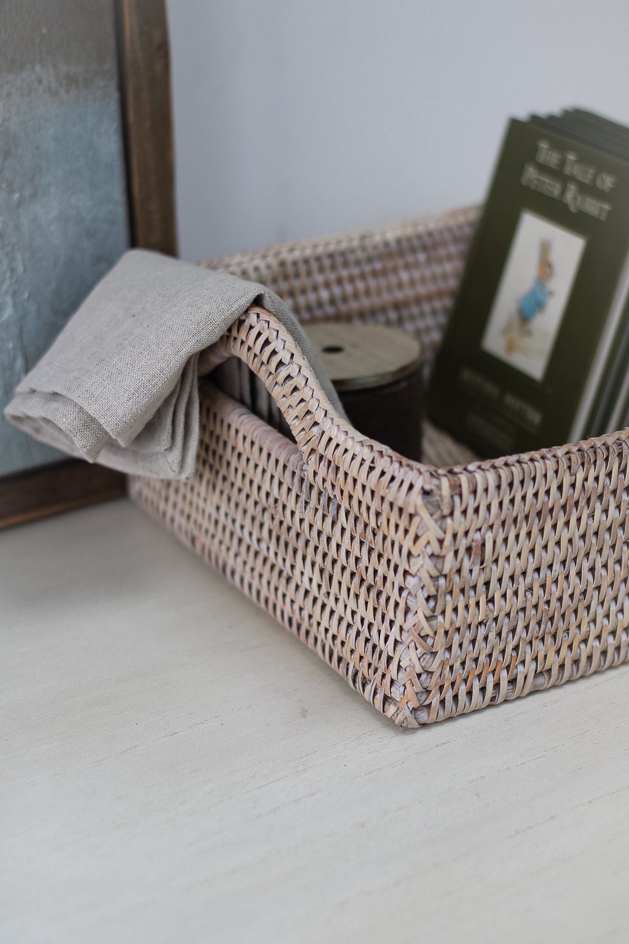Square Rattan Basket with Handles