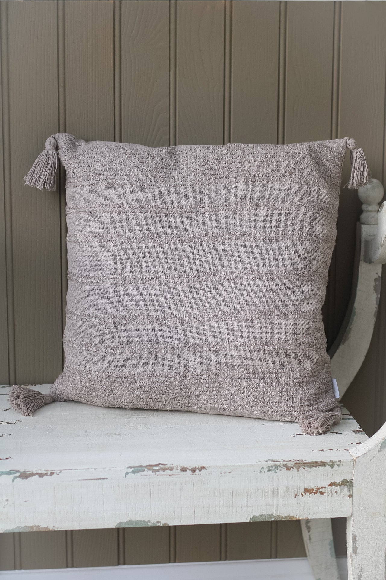 Stone Woven Striped Tasselled Cushion for cosy home decor