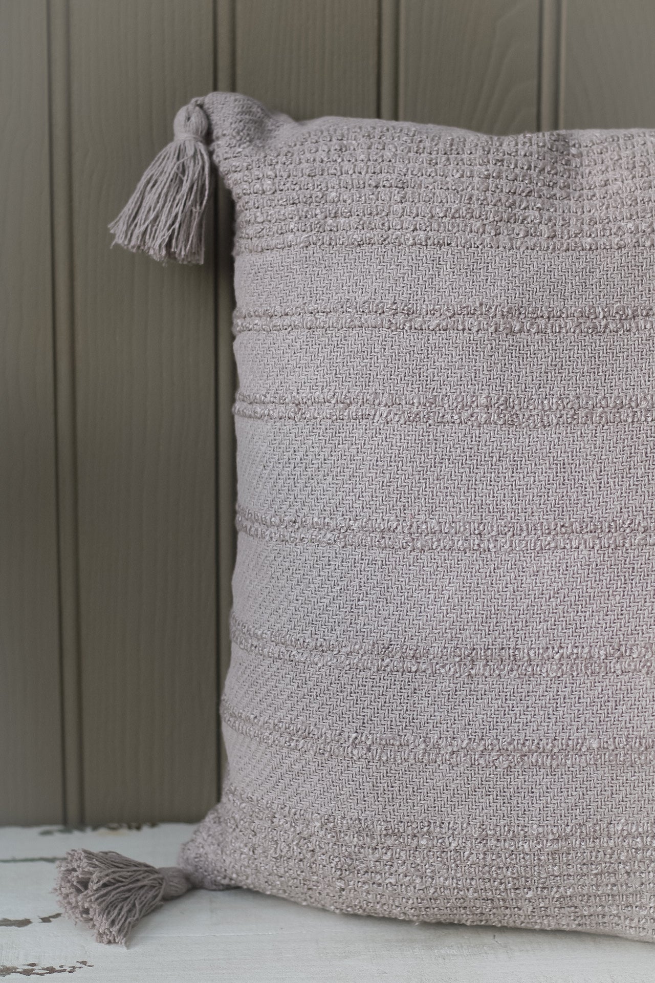 Stone Woven Striped Tasselled Cushion for cosy home decor