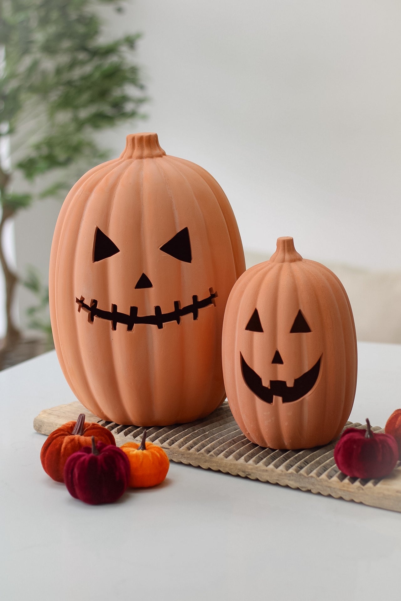 Tall Spooky Face Terracotta Pumpkin