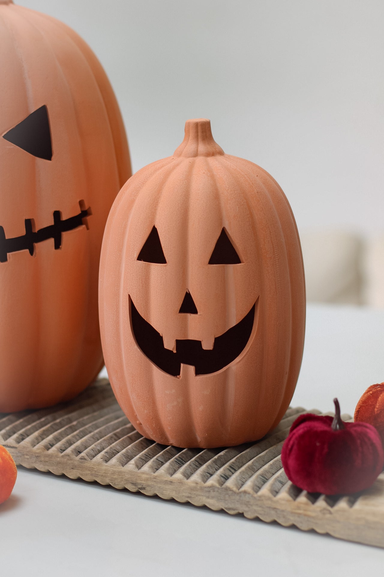 Tall Spooky Face Terracotta Pumpkin