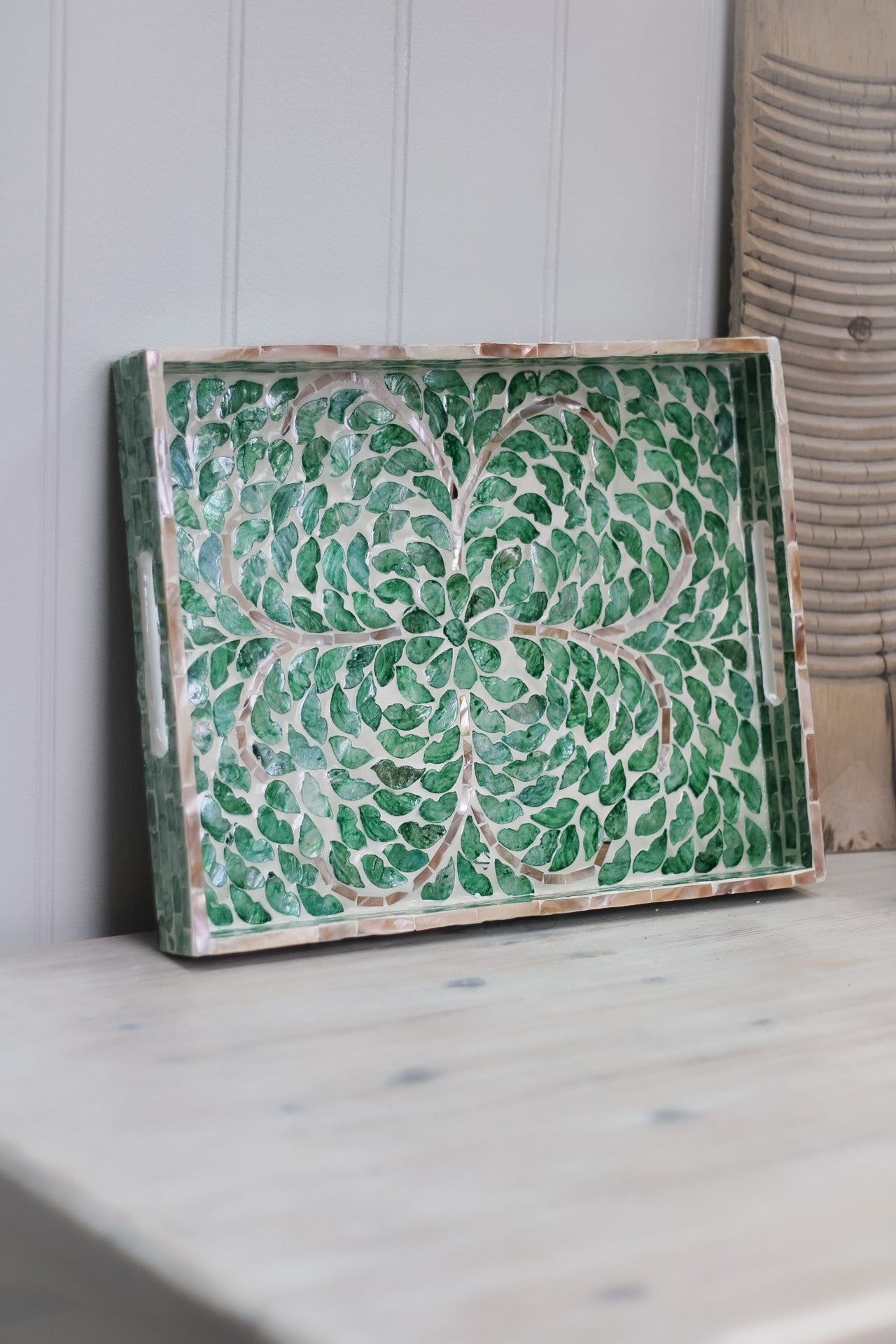 Turquoise Capiz Rectangular Tray