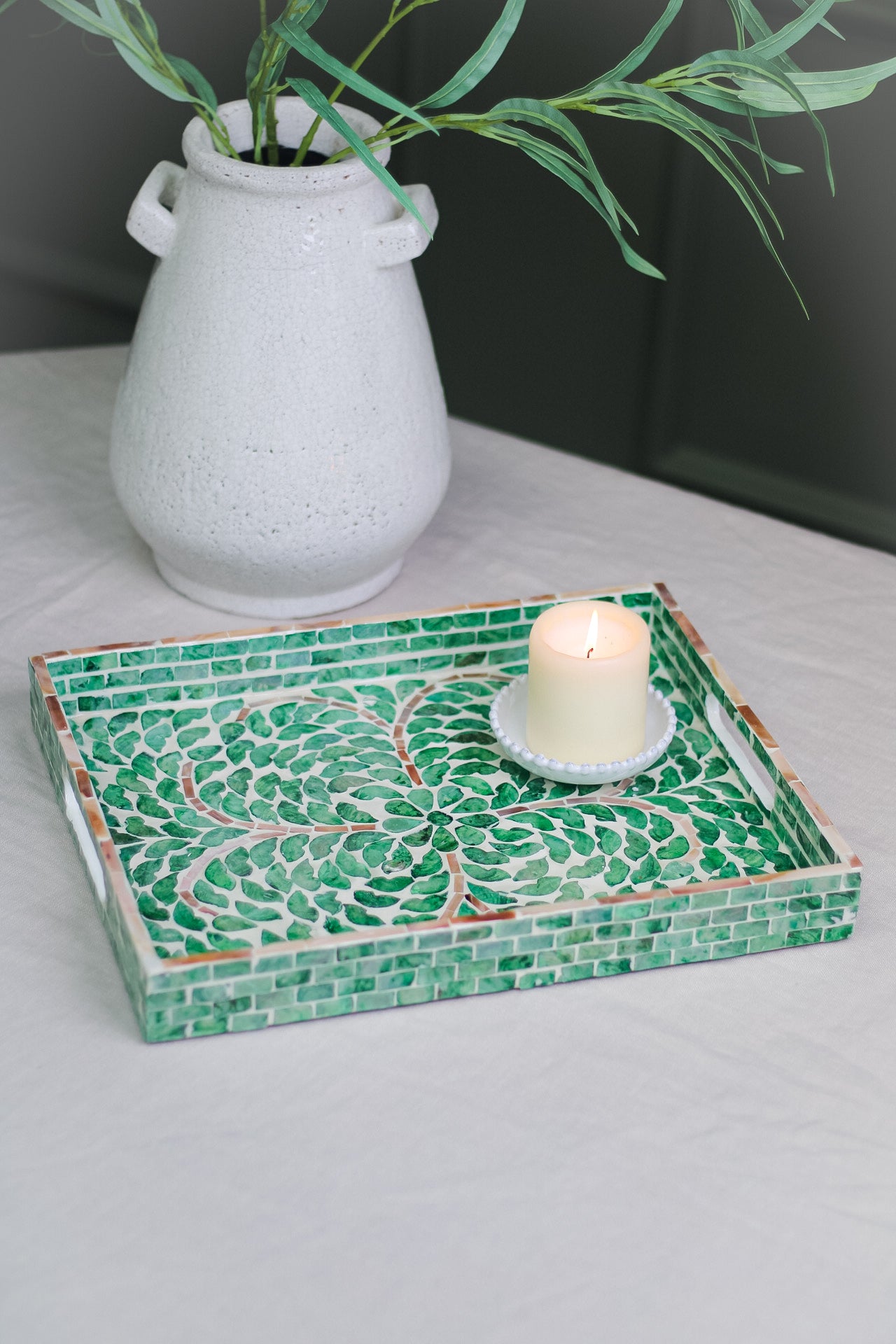 Turquoise Capiz Rectangular Tray