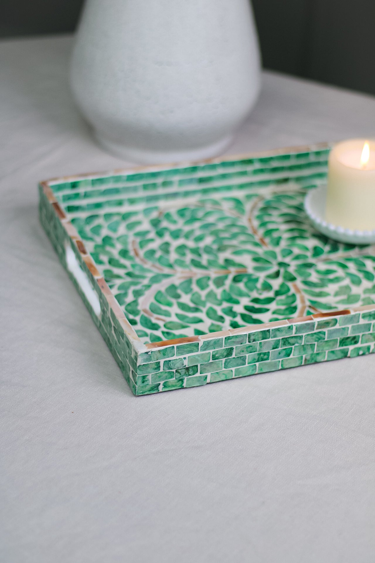 Turquoise Capiz Rectangular Tray