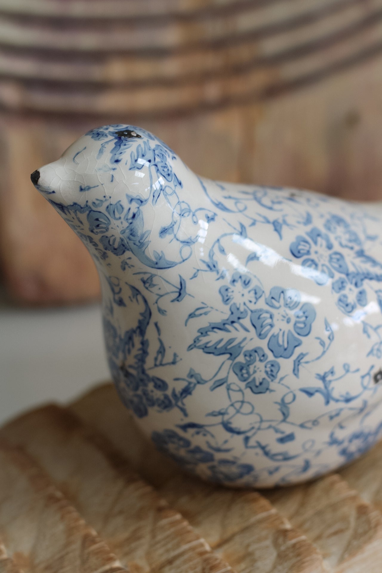 Vintage Blue Floral Ceramic Bird