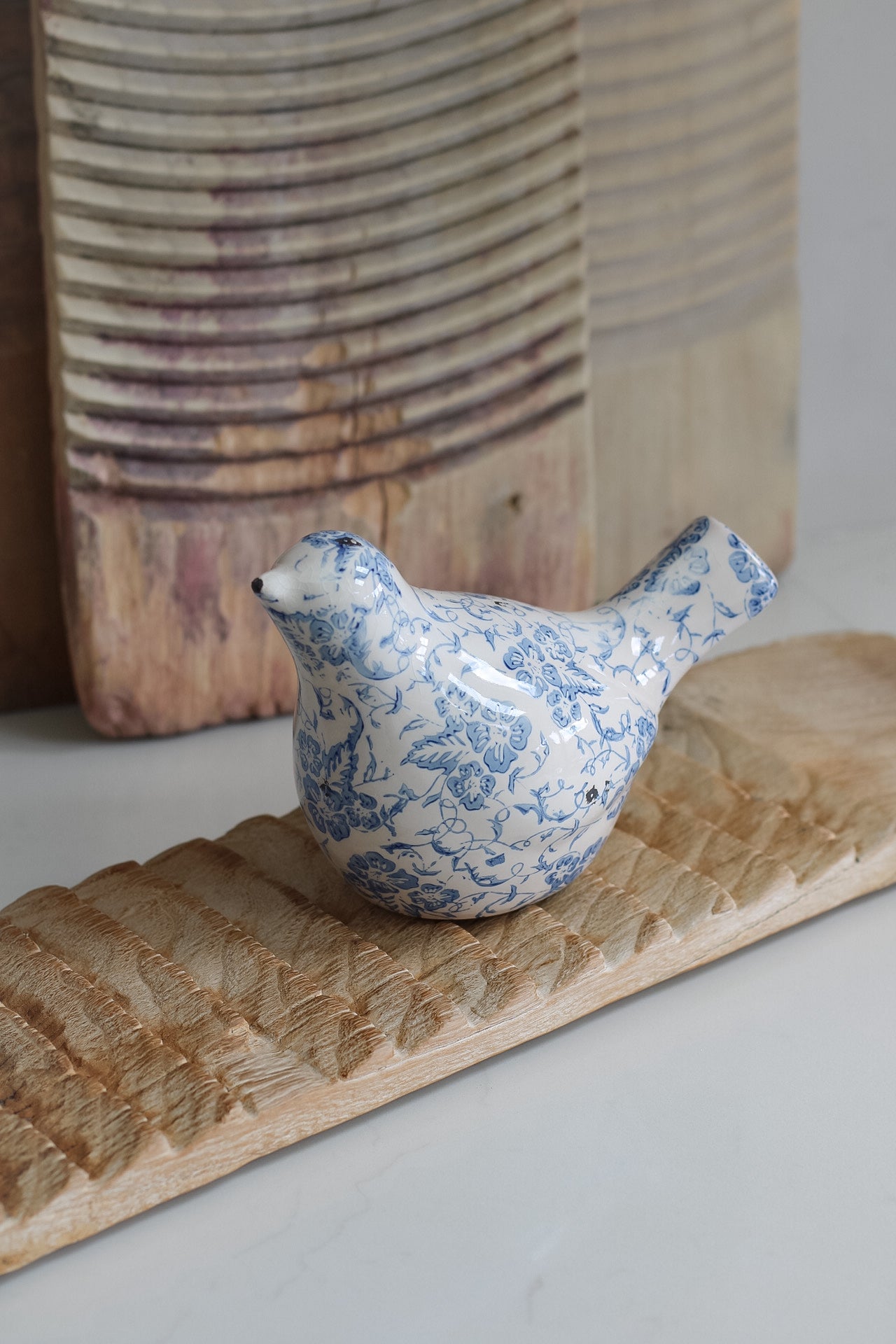 Vintage Blue Floral Ceramic Bird