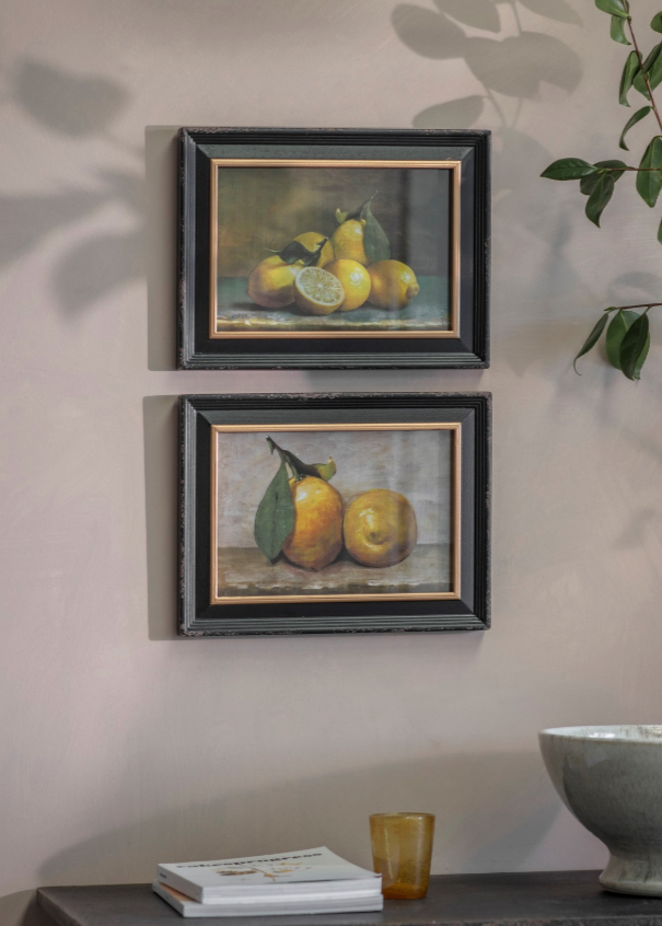 Vintage Lemon Framed Print Wall Art | Set of 2