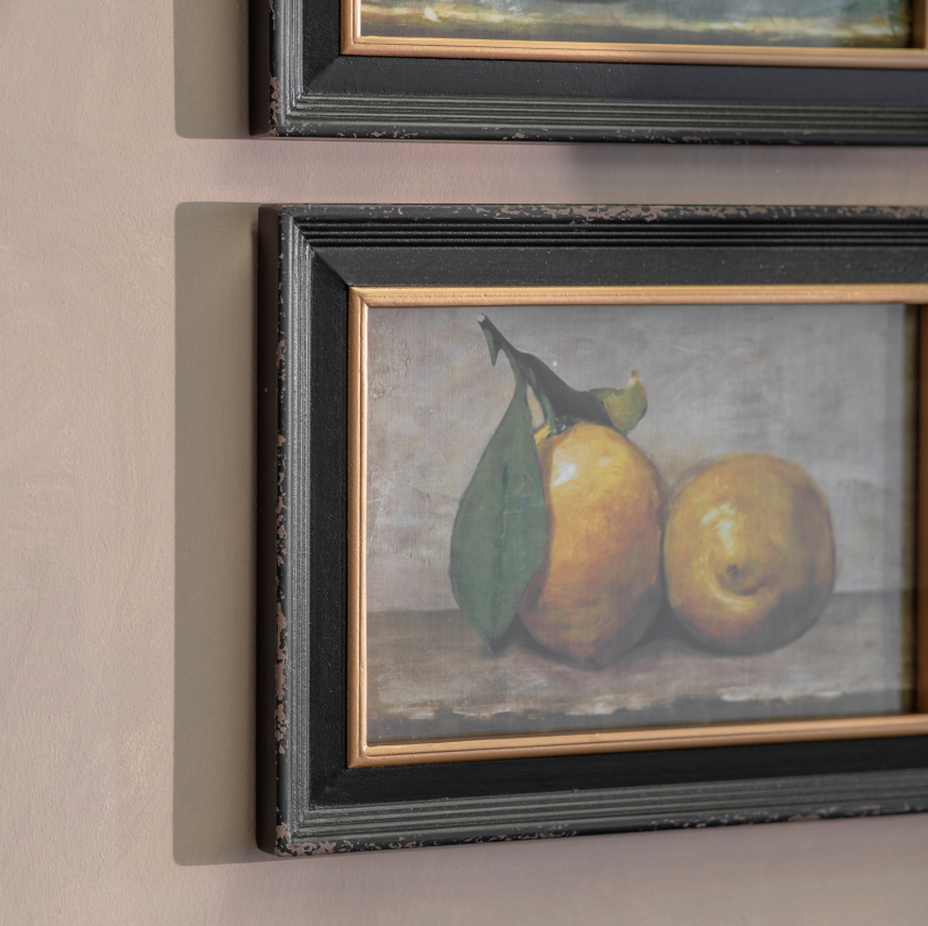 Vintage Lemon Framed Print Wall Art | Set of 2