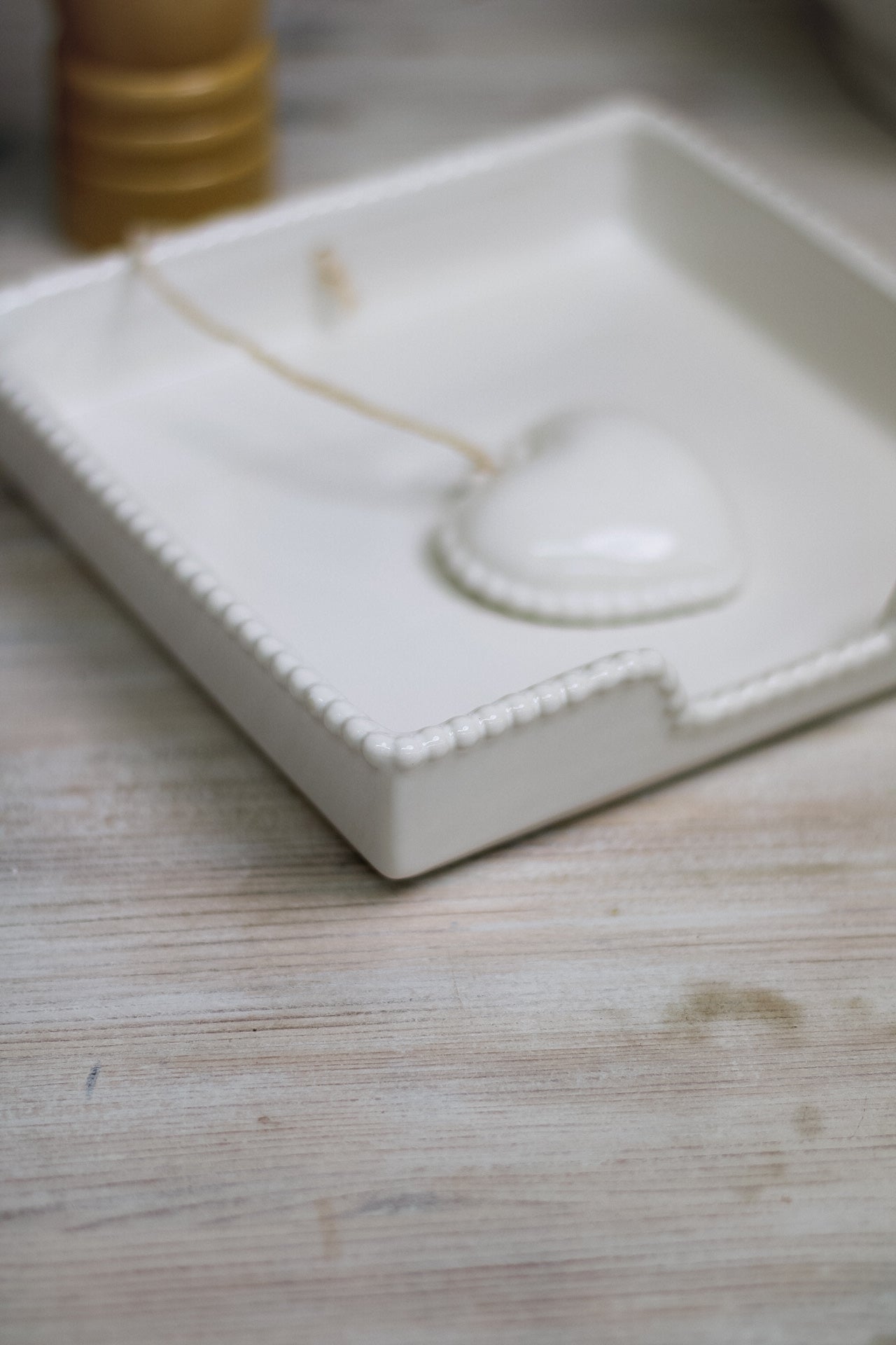 White Ceramic Beaded Napkin Holder with Heart
