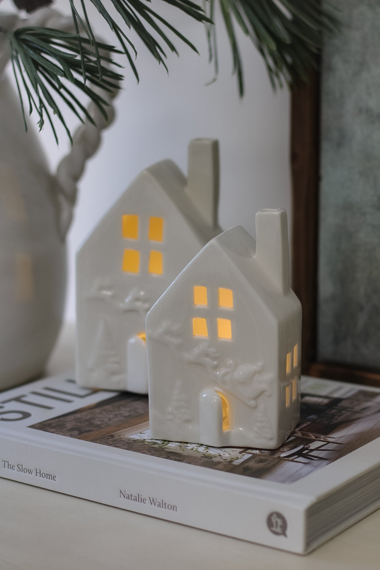 White Ceramic Christmas House with Santa&