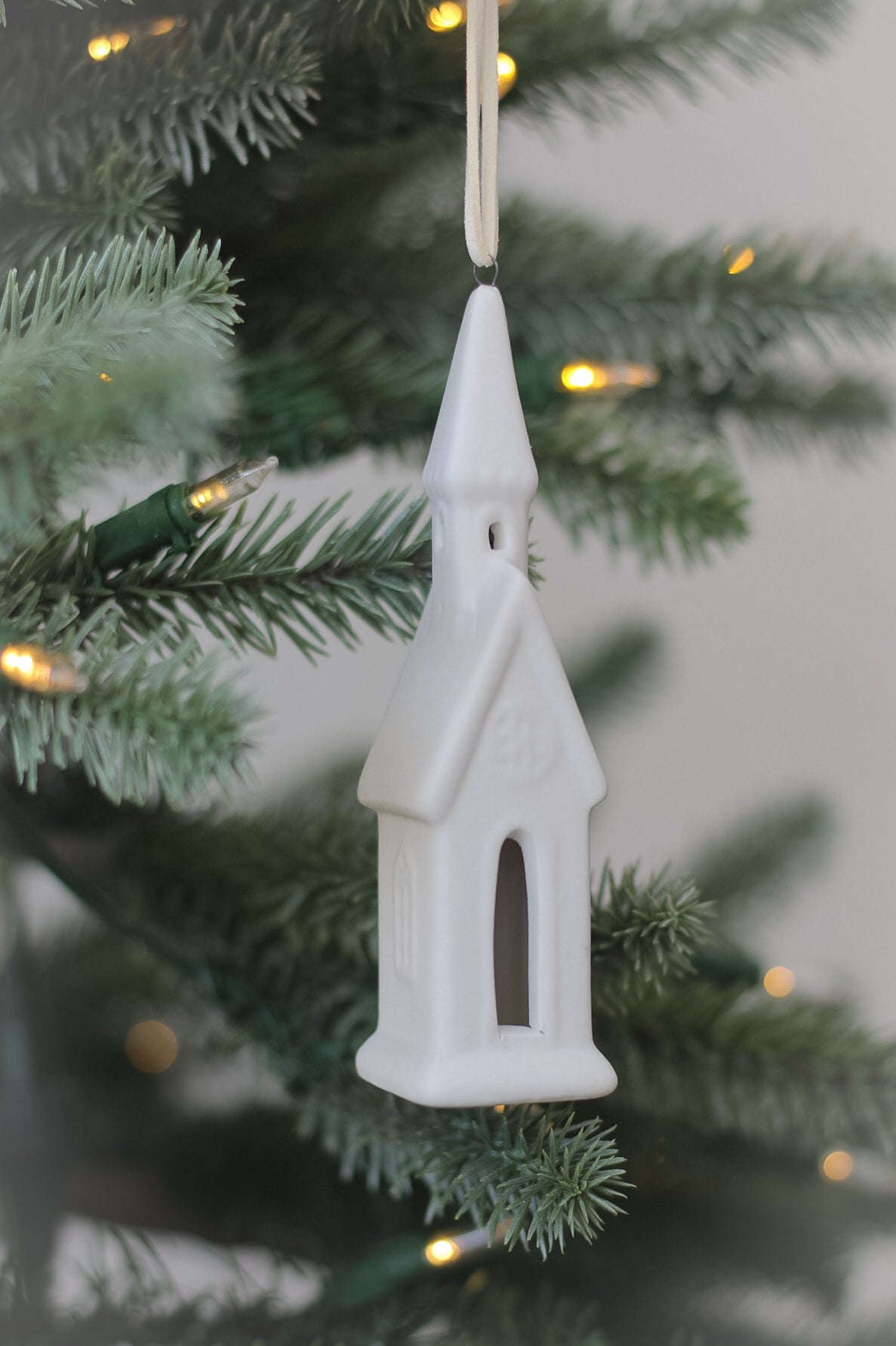 White Porcelain Church Tree Hanger Bauble
