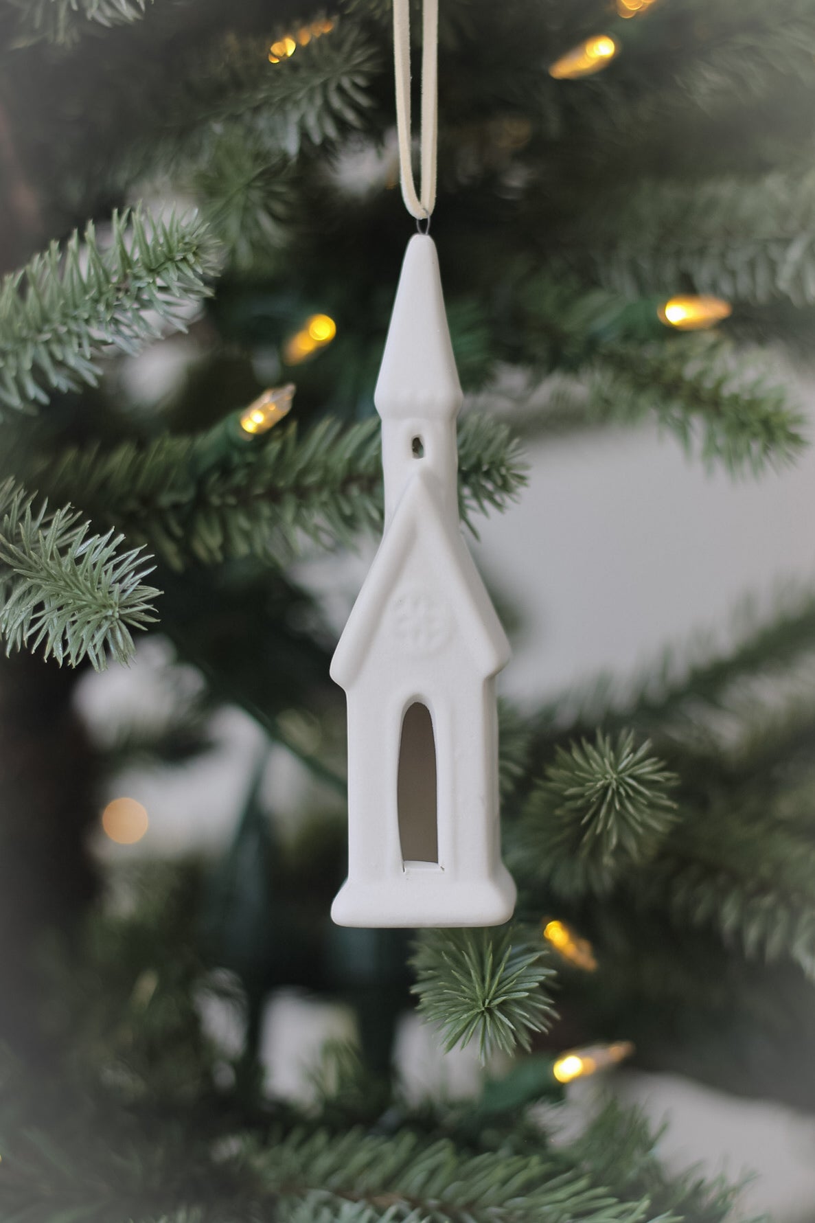 White Porcelain Church Tree Hanger Bauble