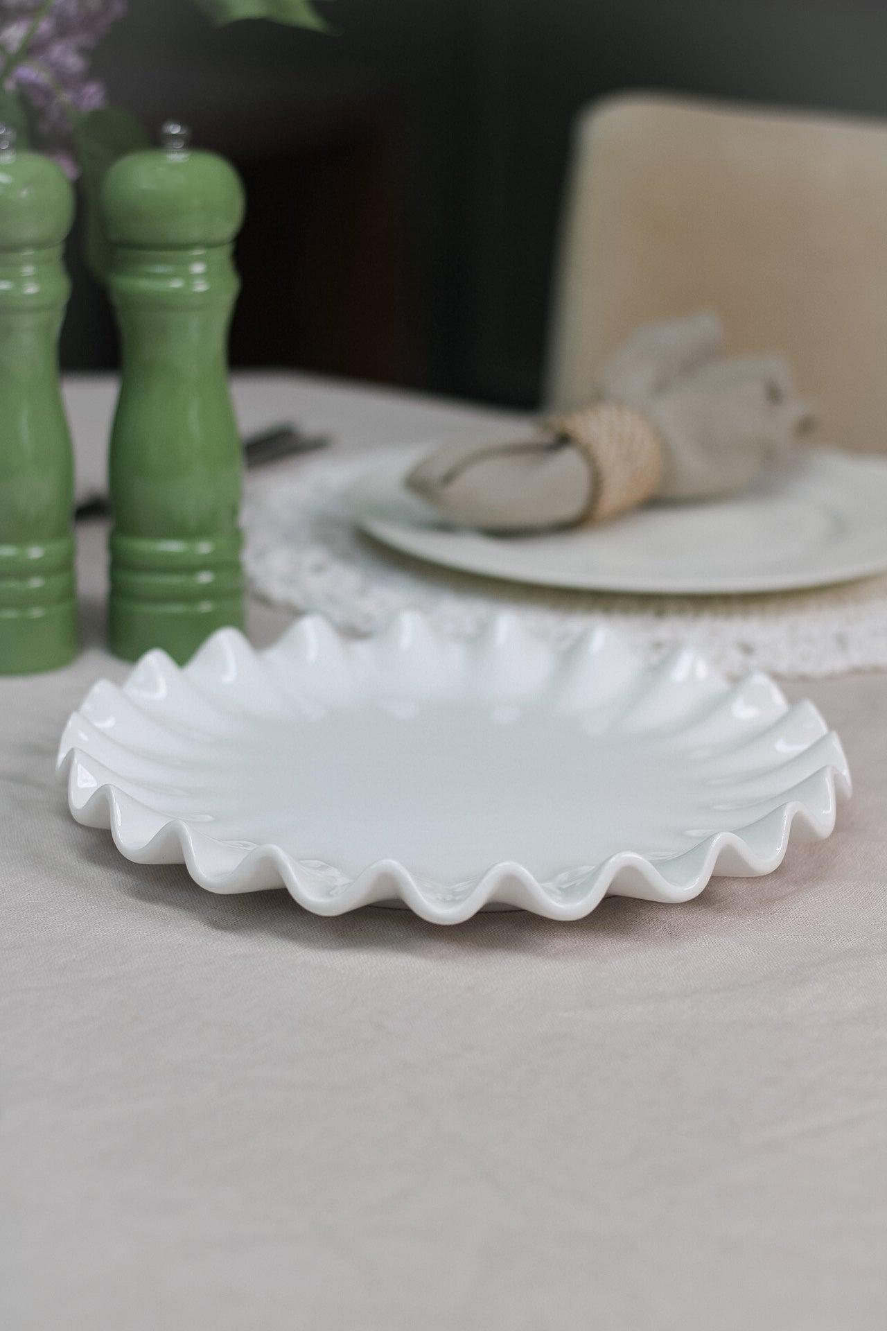 White Ruffled Ceramic Plate