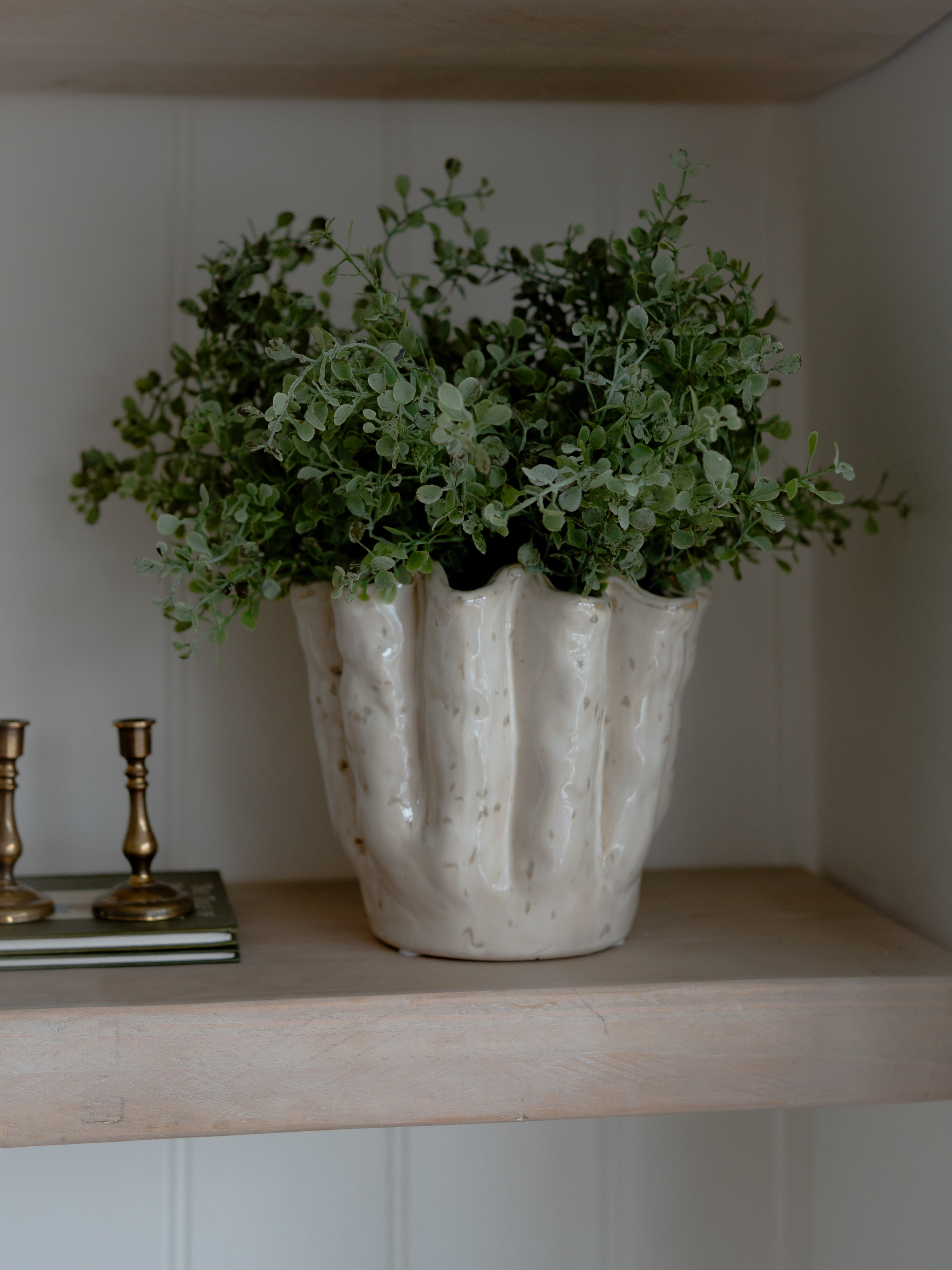 White Stoneware Wavy Planter