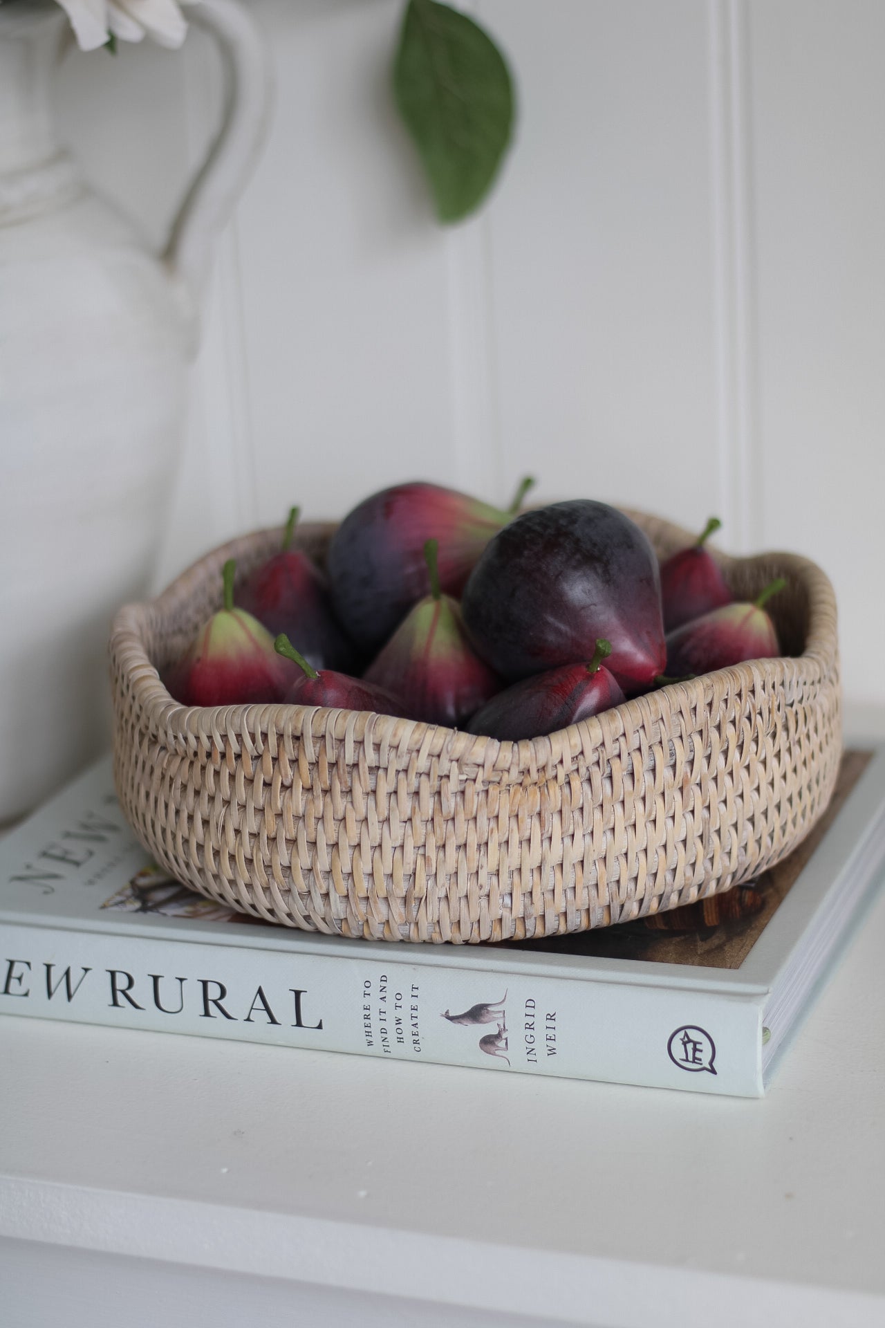 White Washed Rattan Scalloped Decorative Bowl
