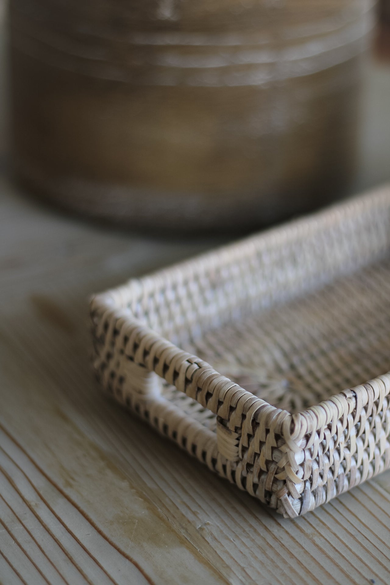 White Washed Slim Rattan Tray