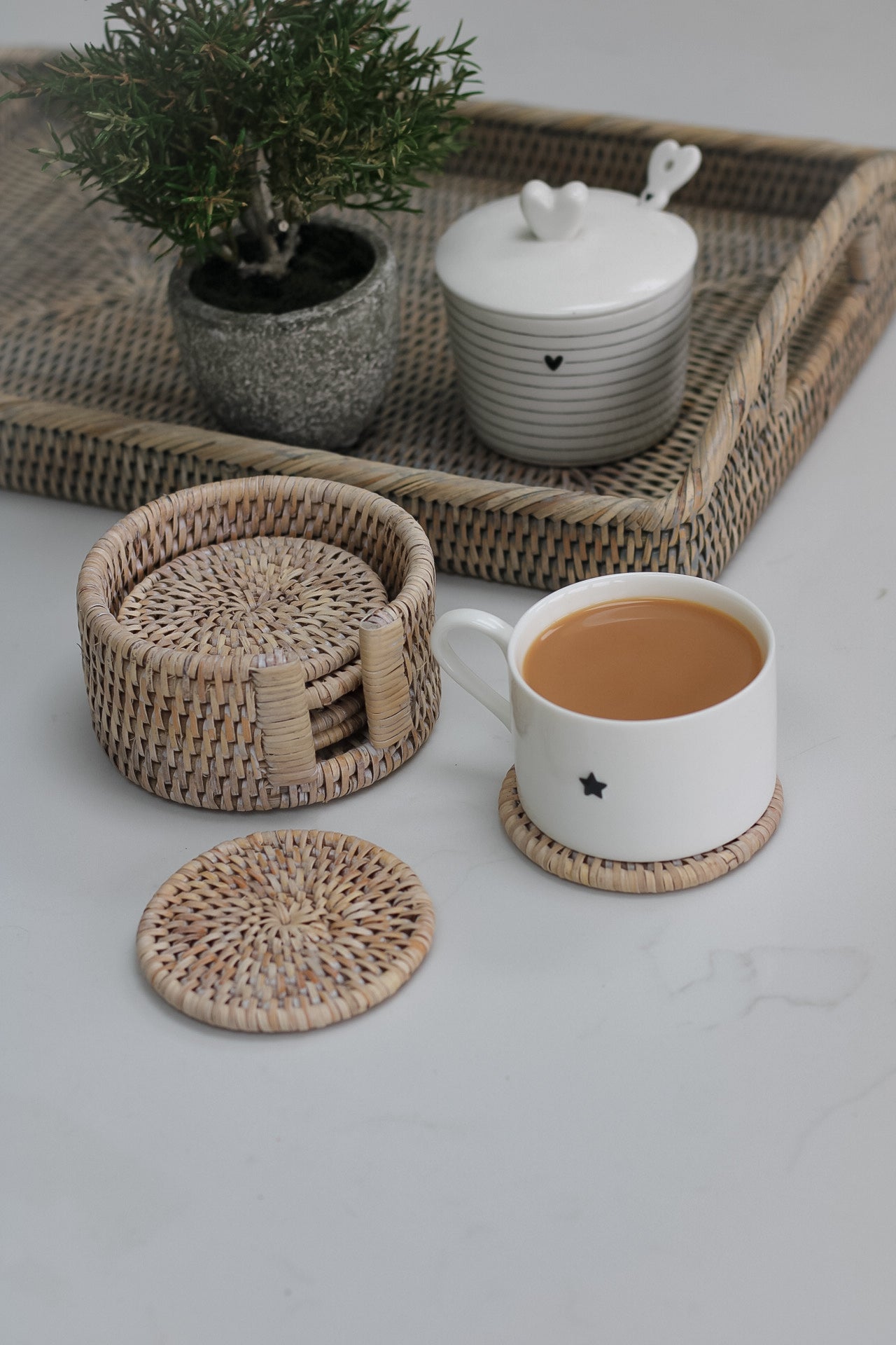 Whitewashed Rattan Coasters