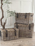 Wicker Storage Trunk with Leather Straps and Cut Out Handles