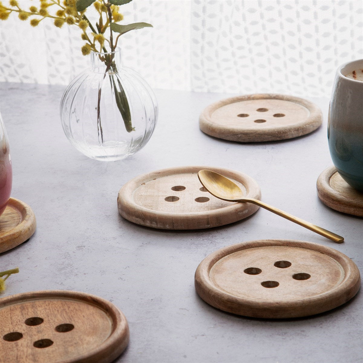 Wooden Button Coasters | Set of 6