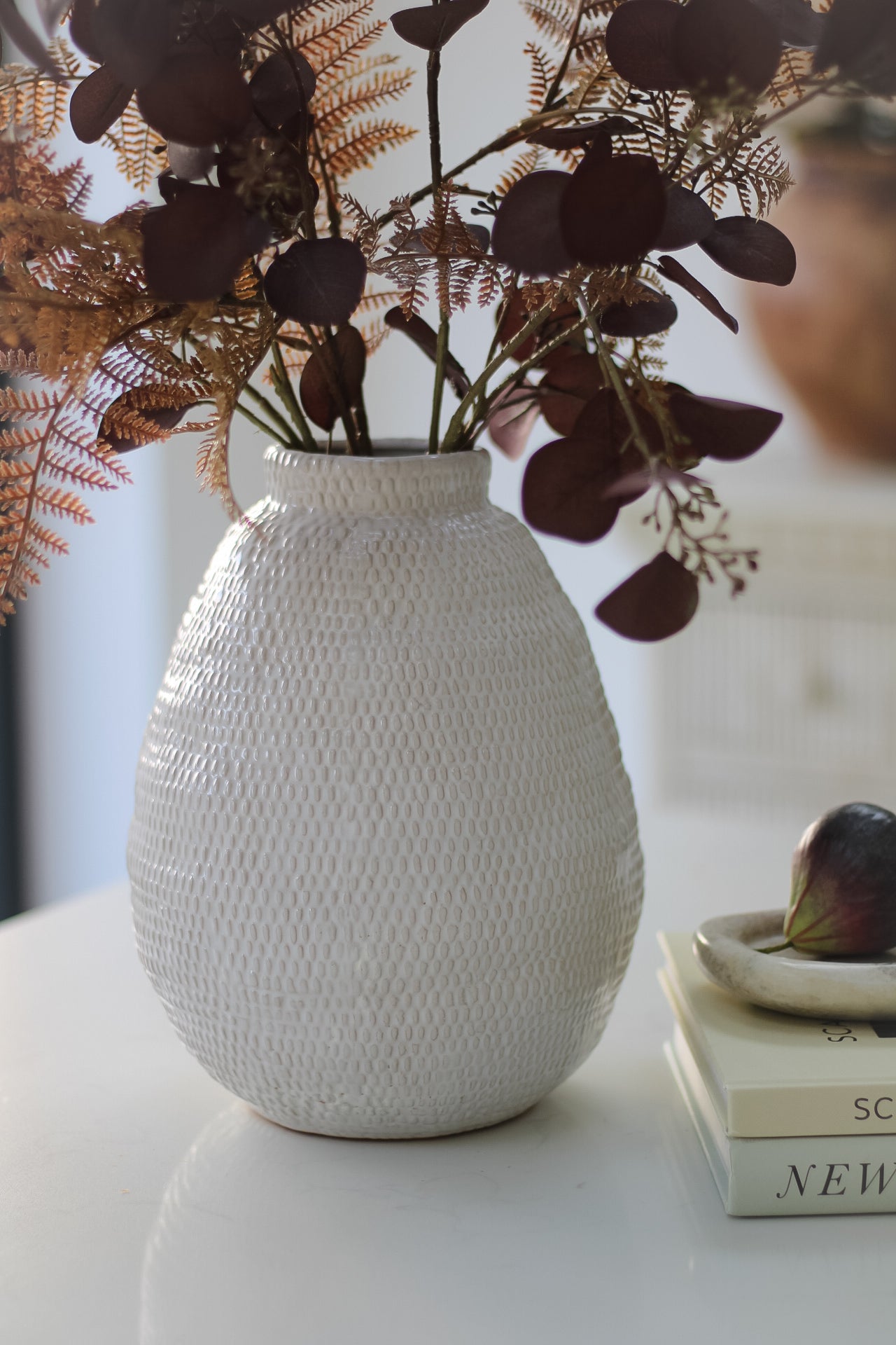 Woven Effect Grey Ceramic Vase