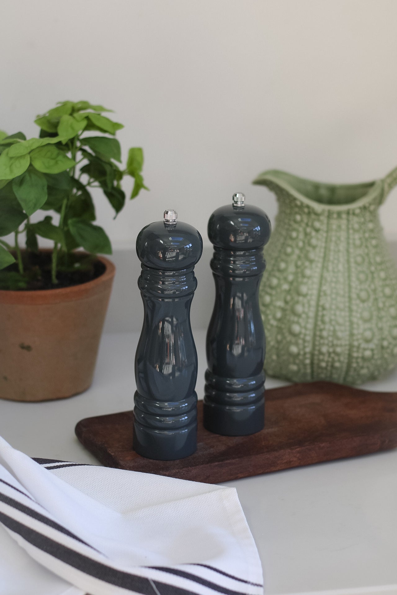 charcoal salt and pepper grinders for timeless kitchen decor