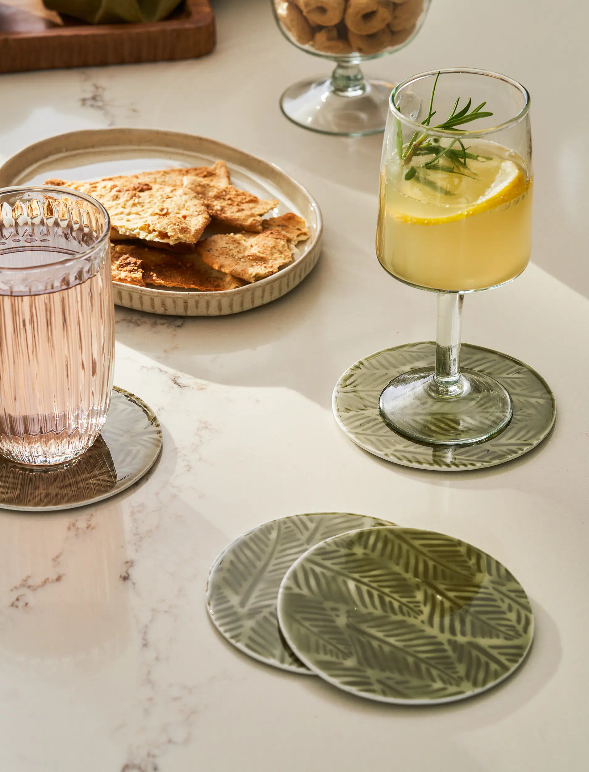 Moss Green Round Leaves Coasters | Set of 4