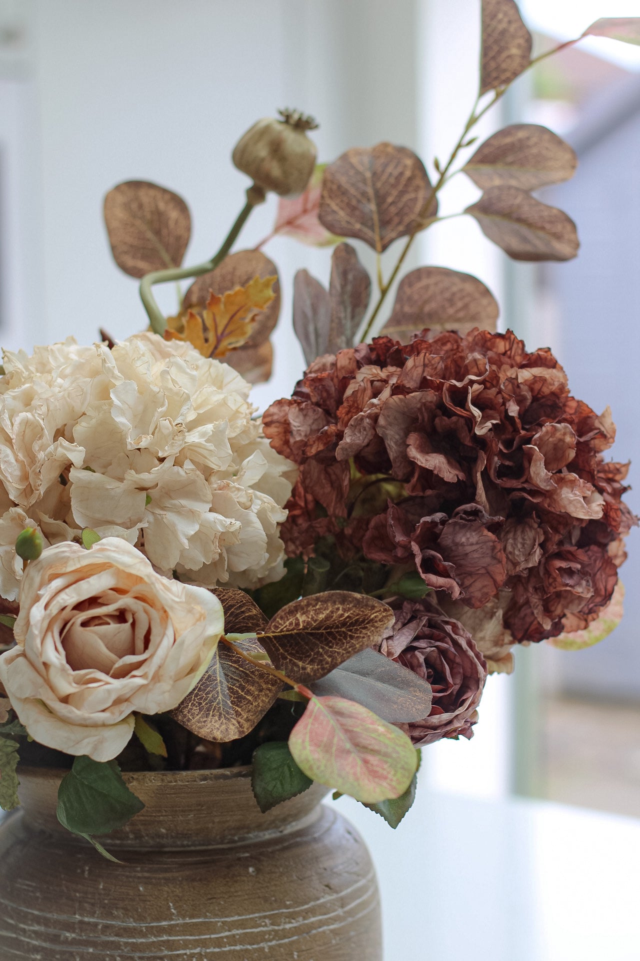 earthy toned autumn hydrangeas