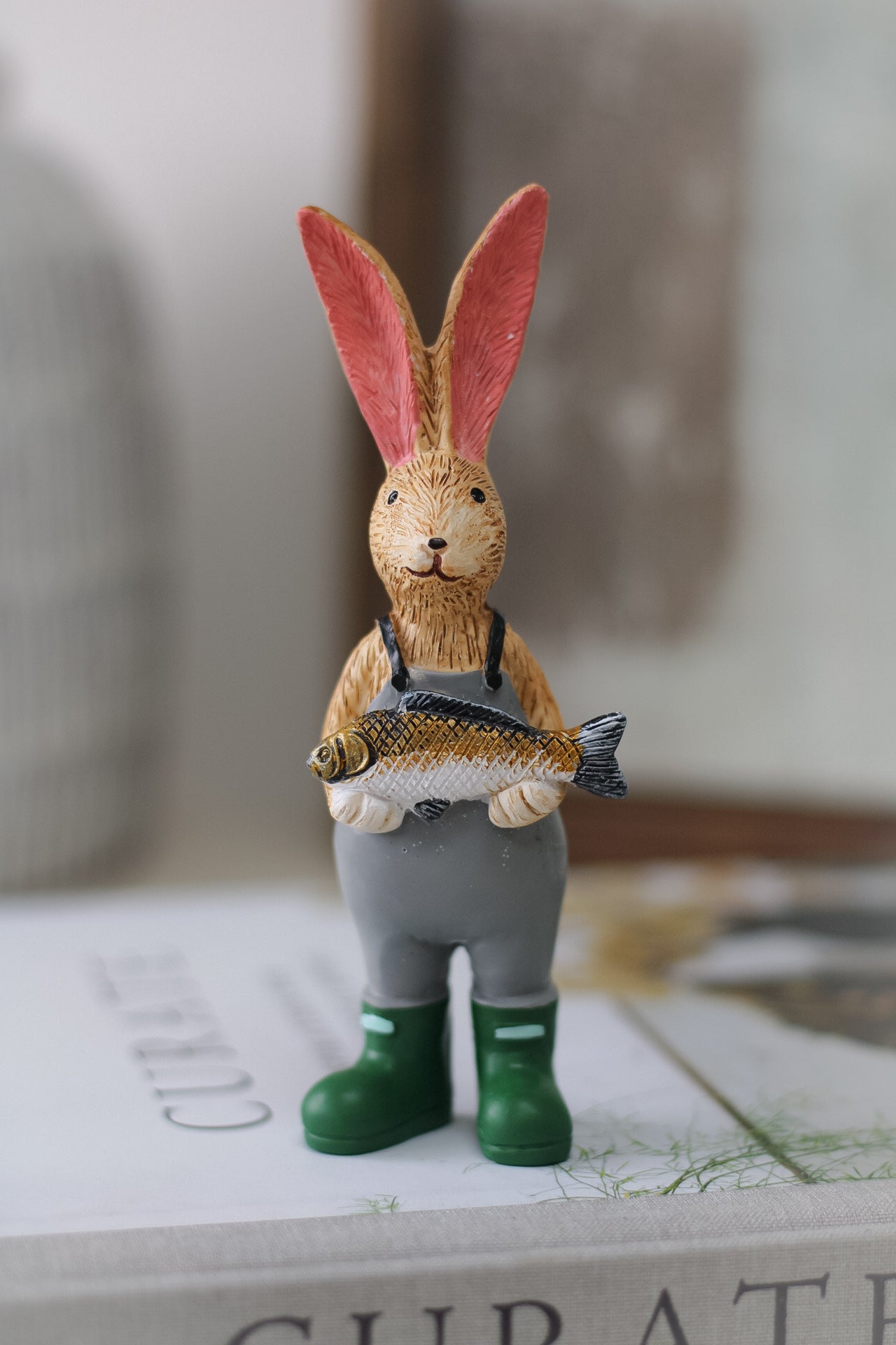 fishing rabbit ornament for spring decor