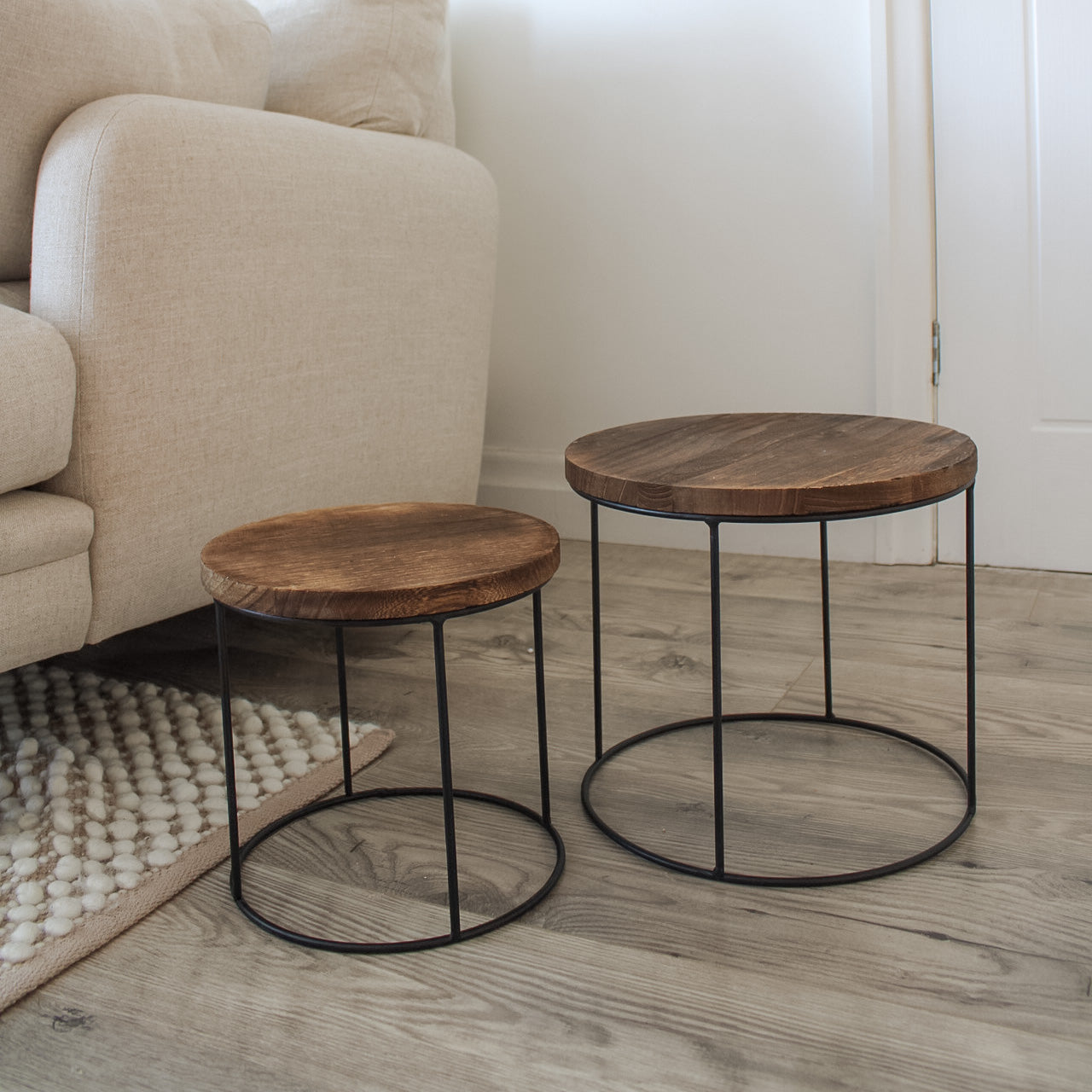 Mini Wooden & Black Metal Side Tables