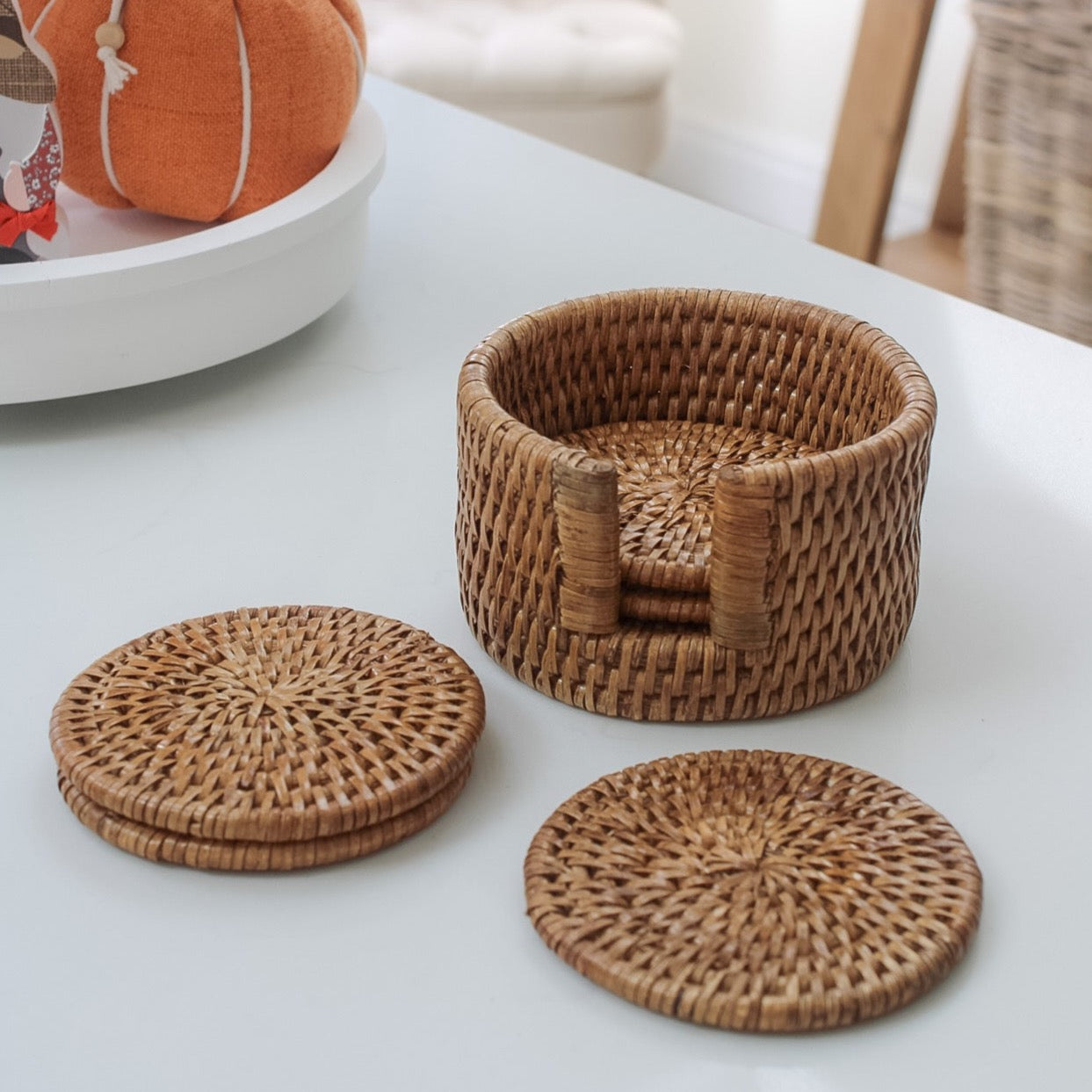 Autumn Honey Rattan Coasters - Set of 6