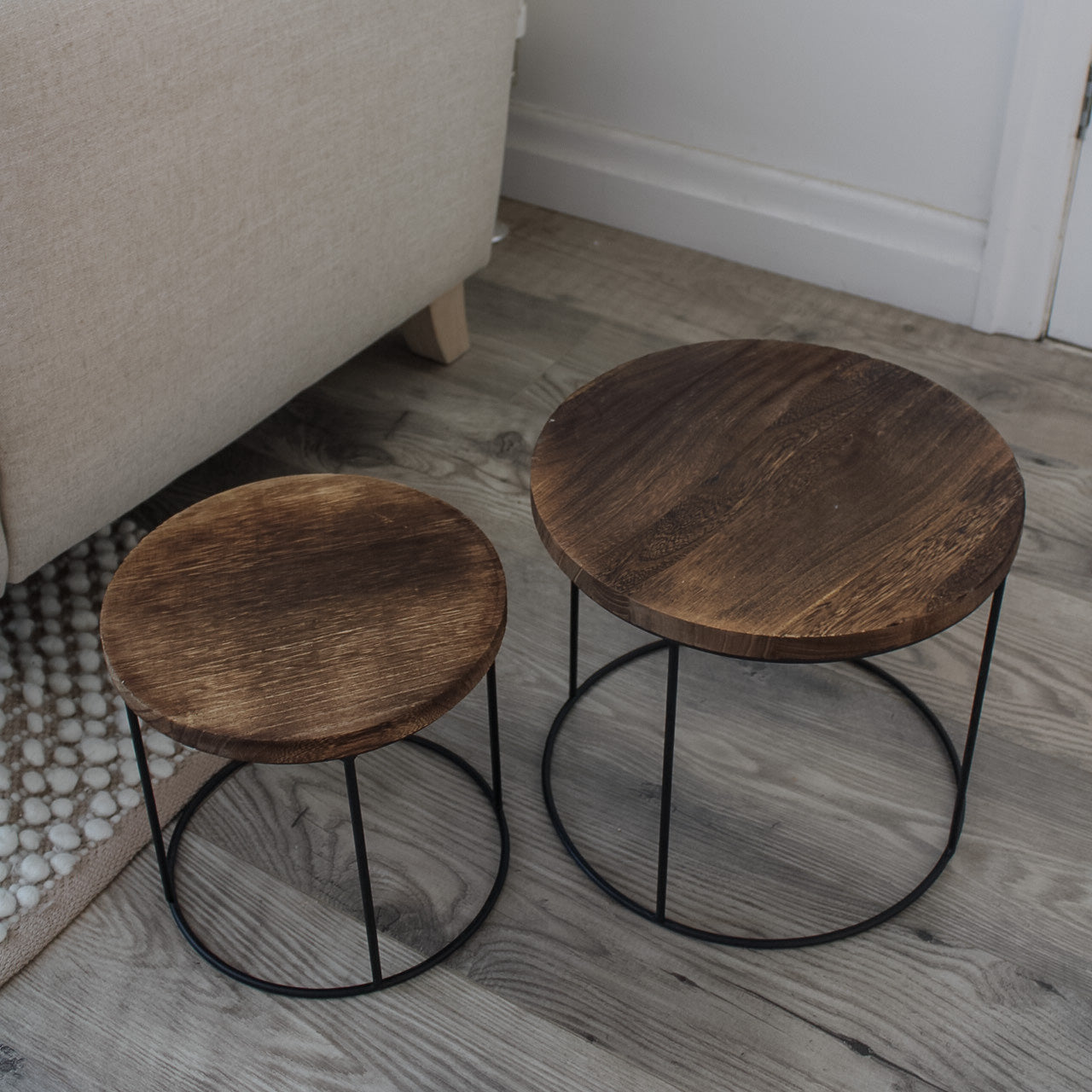 Mini Wooden & Black Metal Side Tables