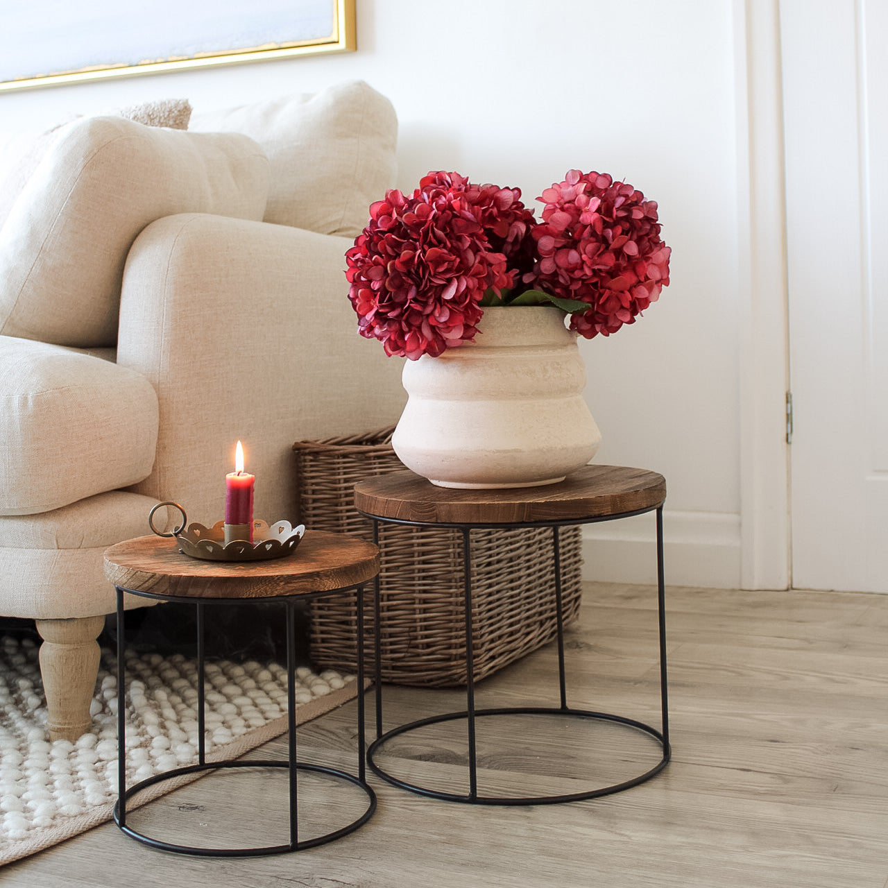 Mini Wooden & Black Metal Side Tables