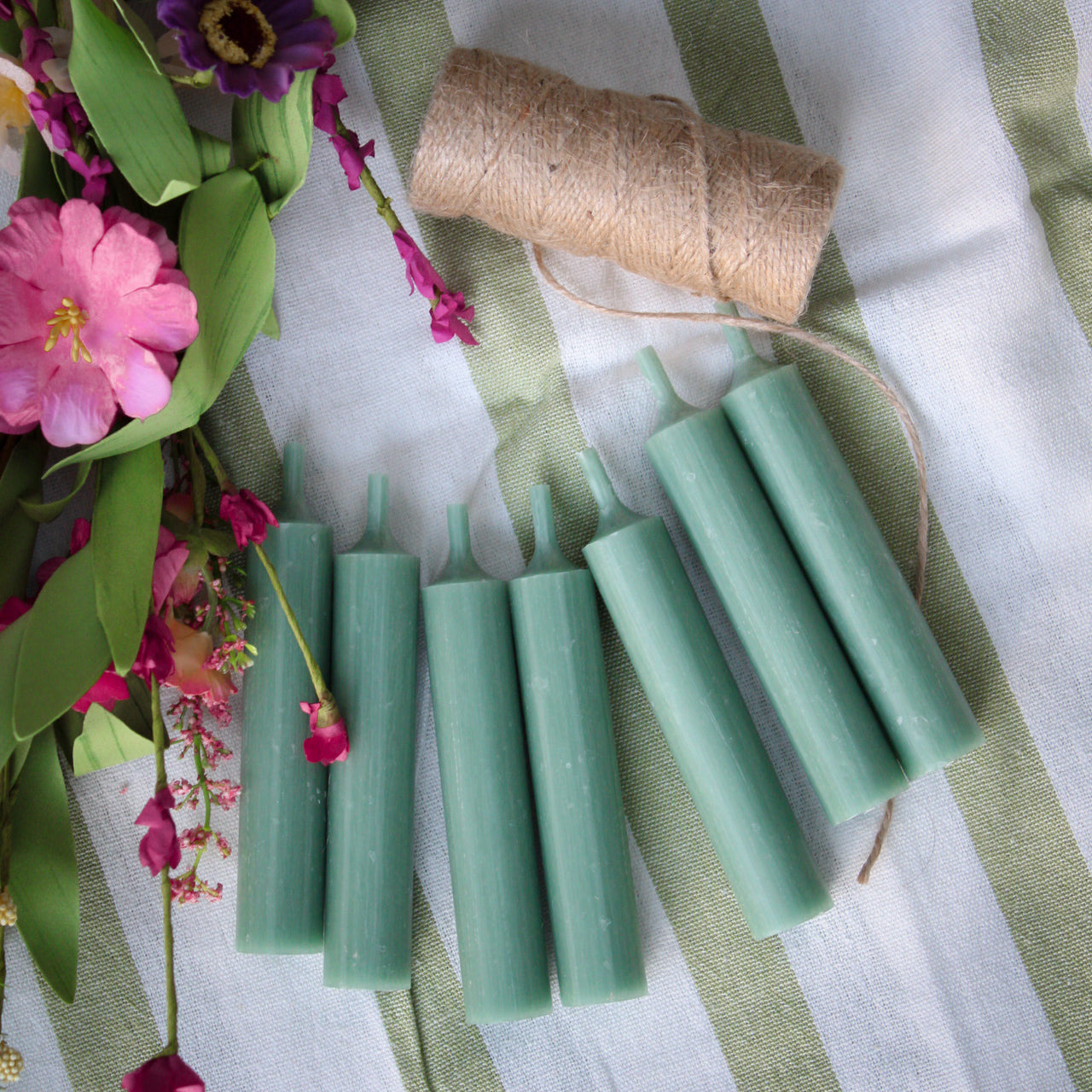 pistachio green short dinner candles