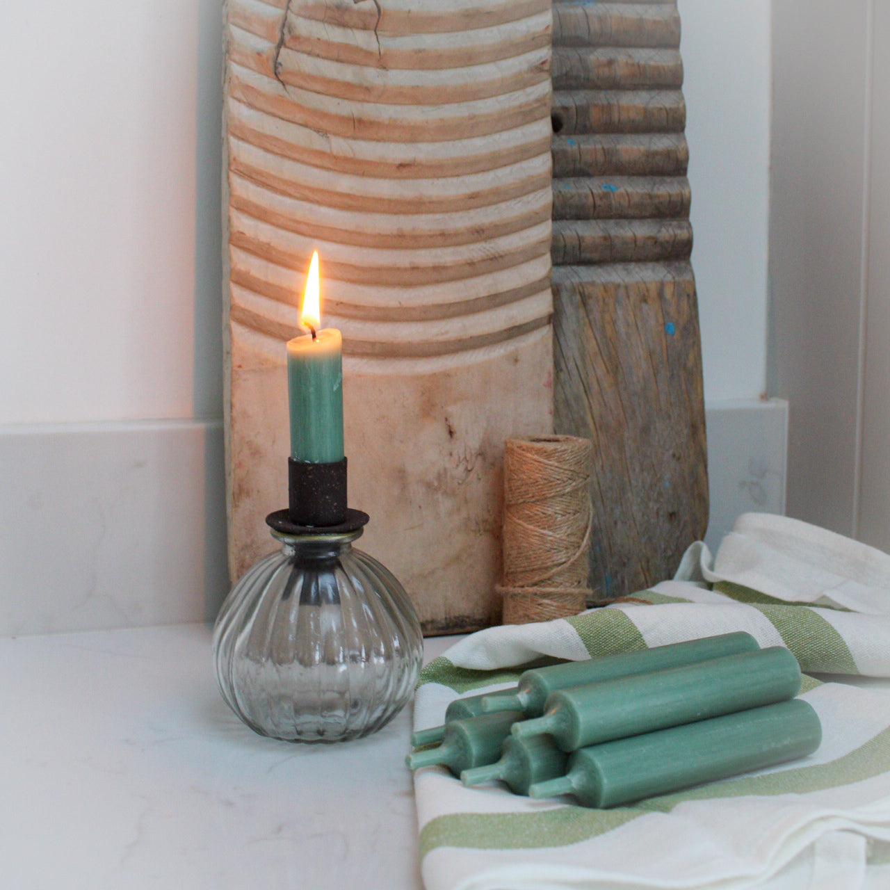 pistachio green short dinner candles