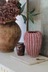 ridged raspberry pink ridged ceramic vase