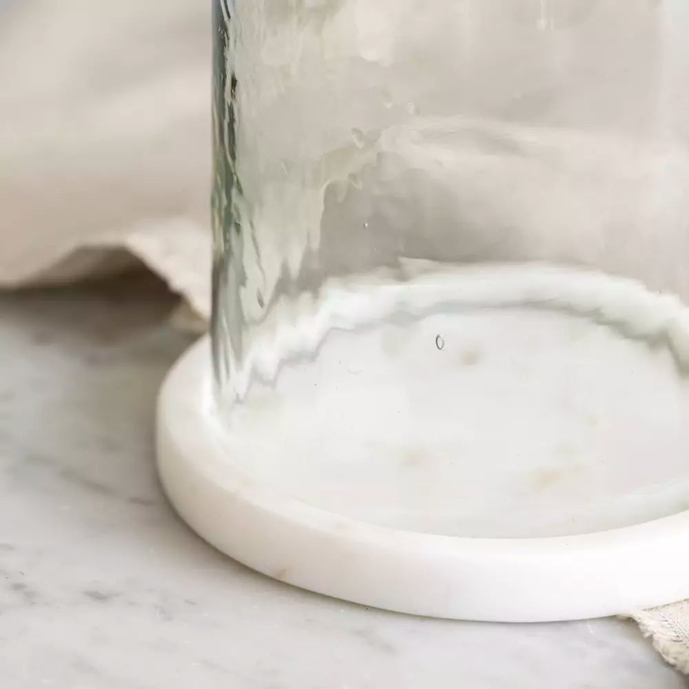round white marble base of candle holder