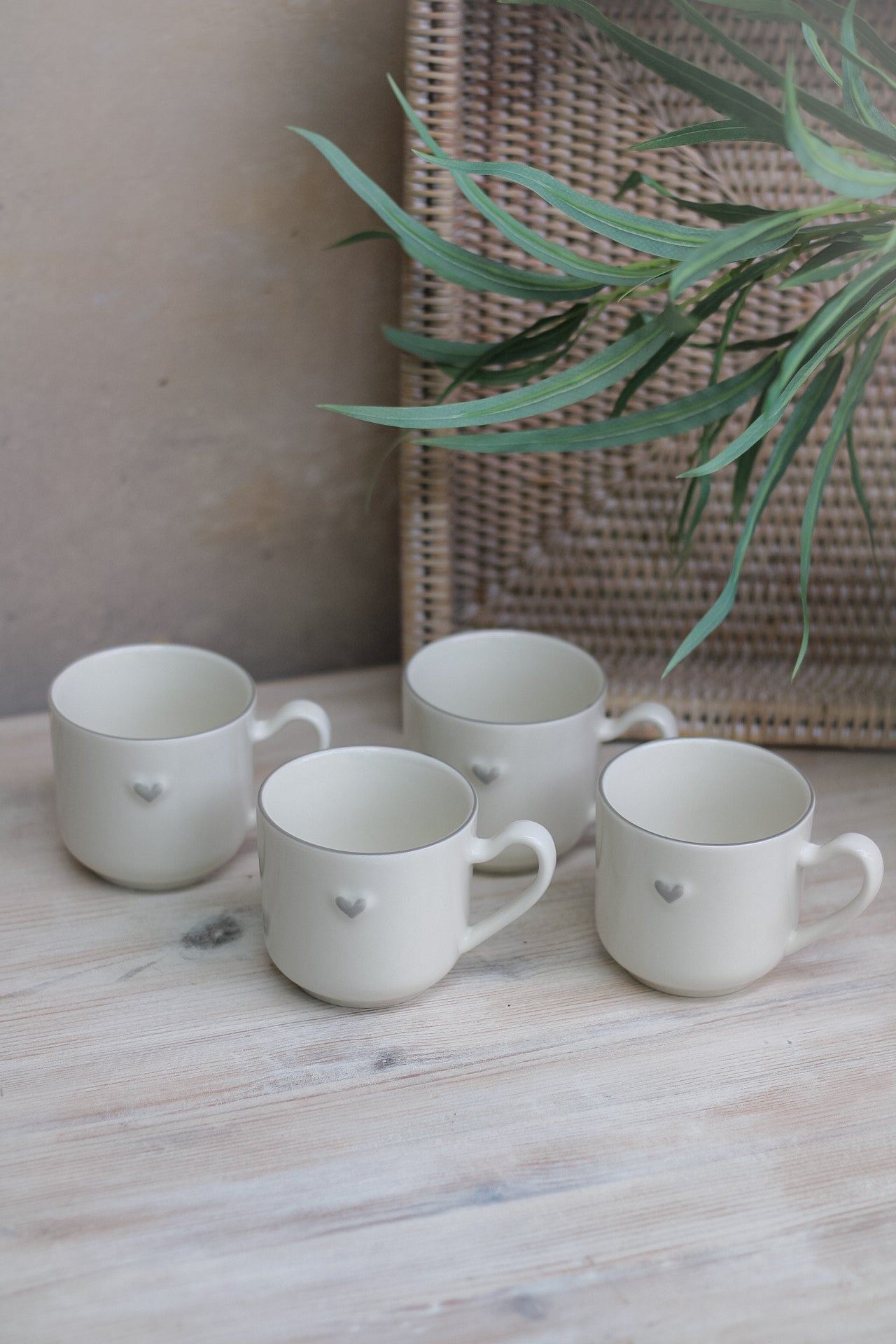 set of 4 grey heart mugs