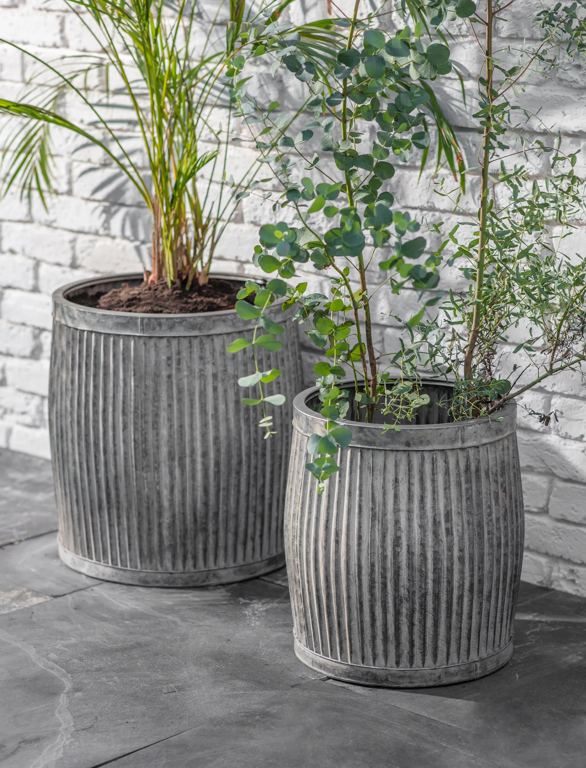 Vintage Ribbed Garden Planters | Set of 2